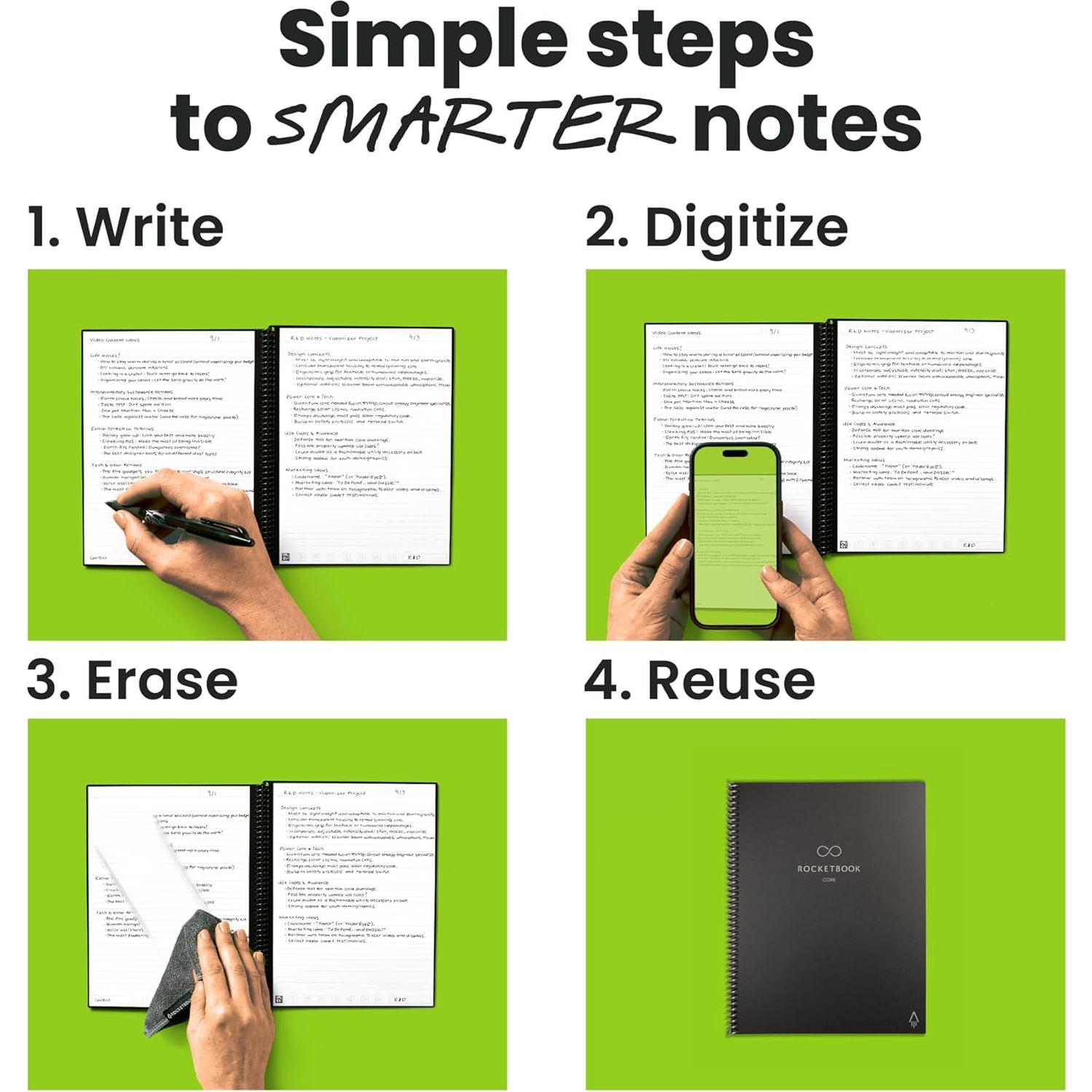 Cuaderno Espiral Reutilizable Rocketbook Core Carta Negro 21.6x27.9cm