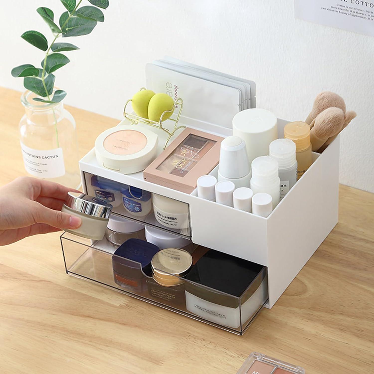 Organizador de Maquillaje MILULUGO Blanco con 2 Cajones y 4 Compartimentos