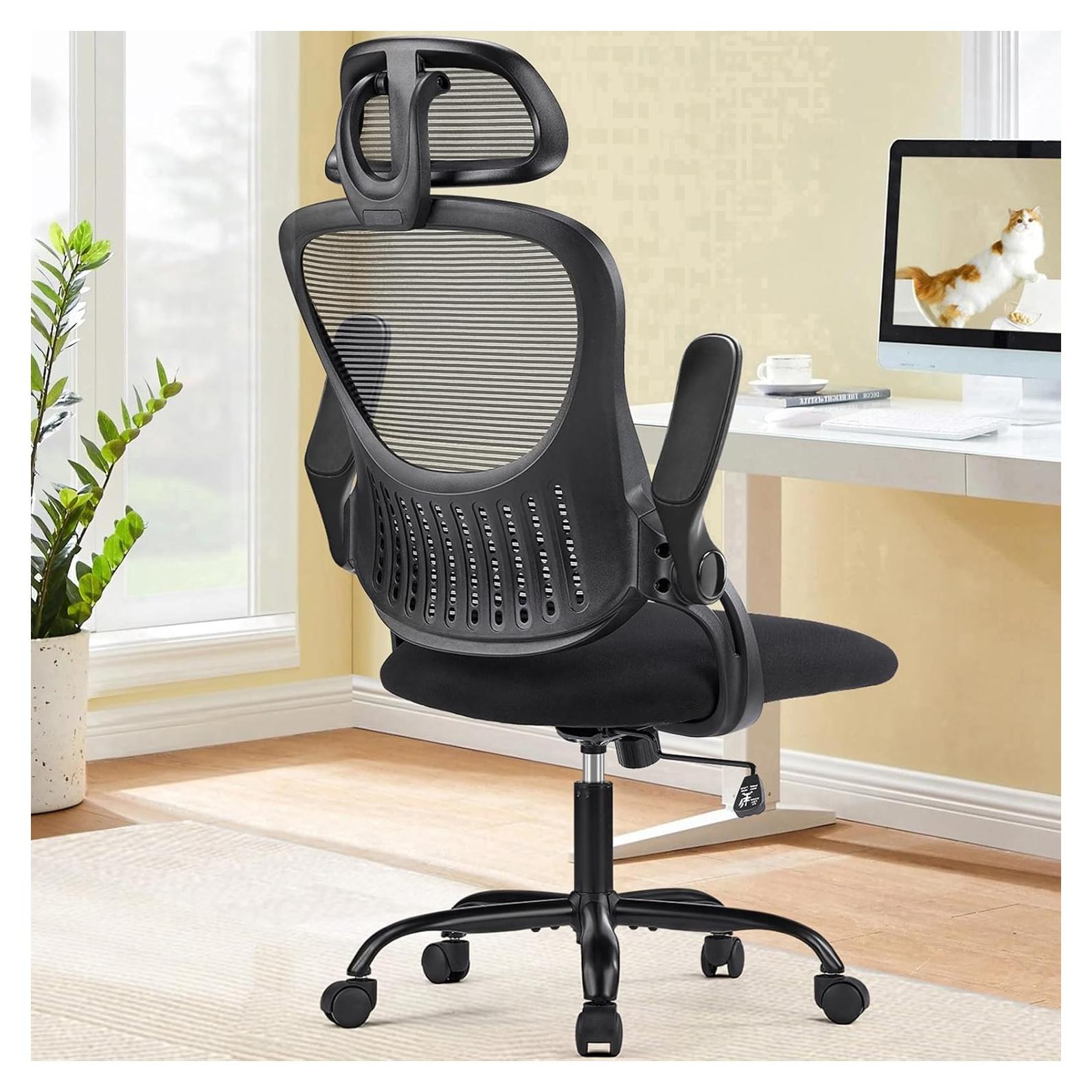 Silla de Oficina Ergonómica Sweetcrispy con Reposacabezas Ajustable
