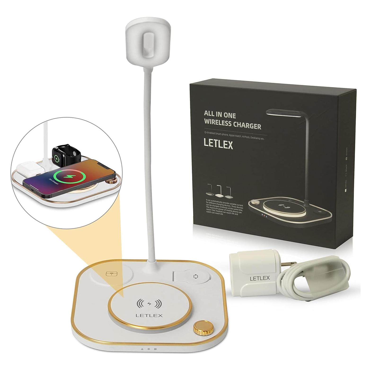 Lámpara de Escritorio LED Multifuncional LetLex 3 en 1 - Cargador Inalámbrico Qi 15W