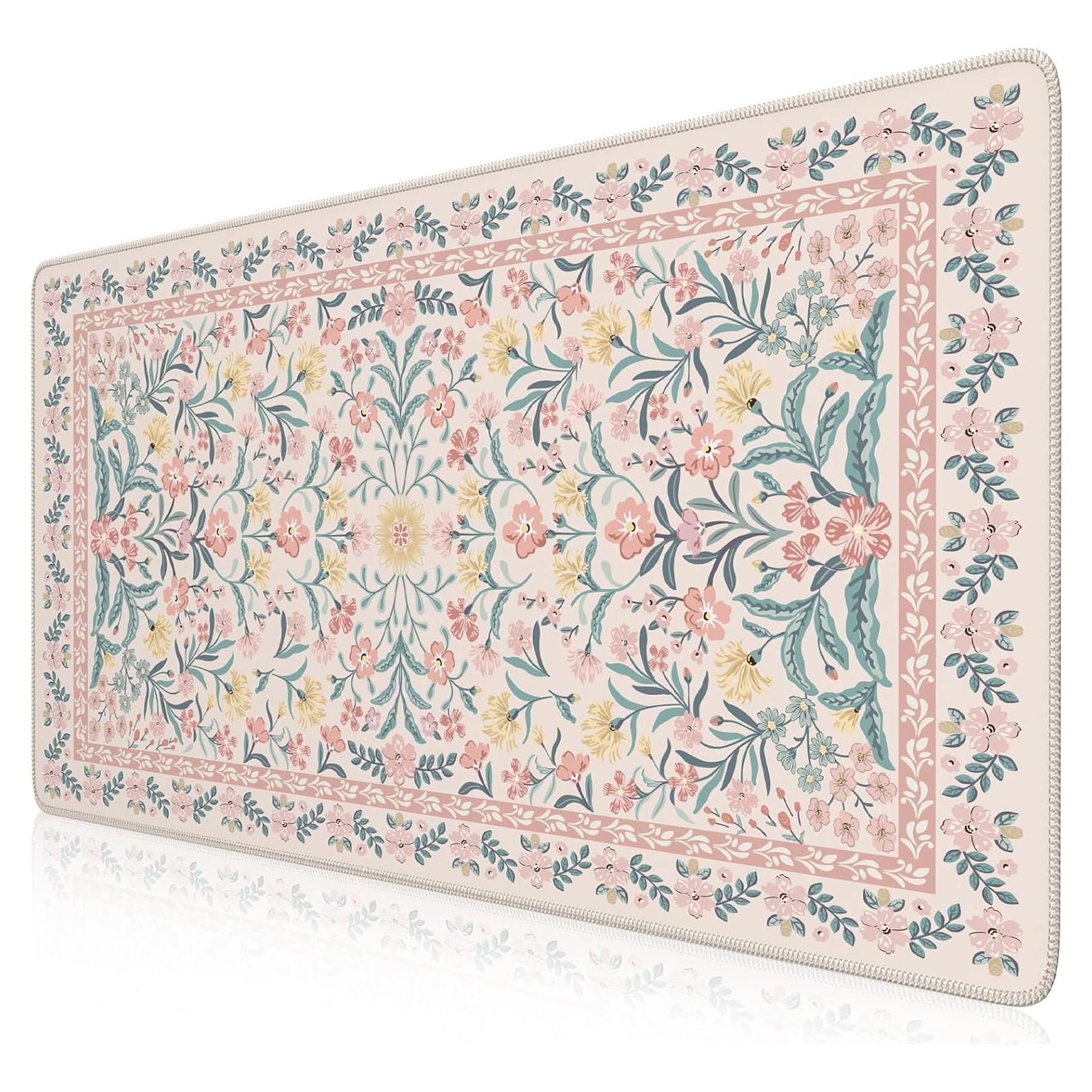 Alfombrilla de Escritorio XXL iCasso Floral Rosa Antideslizante