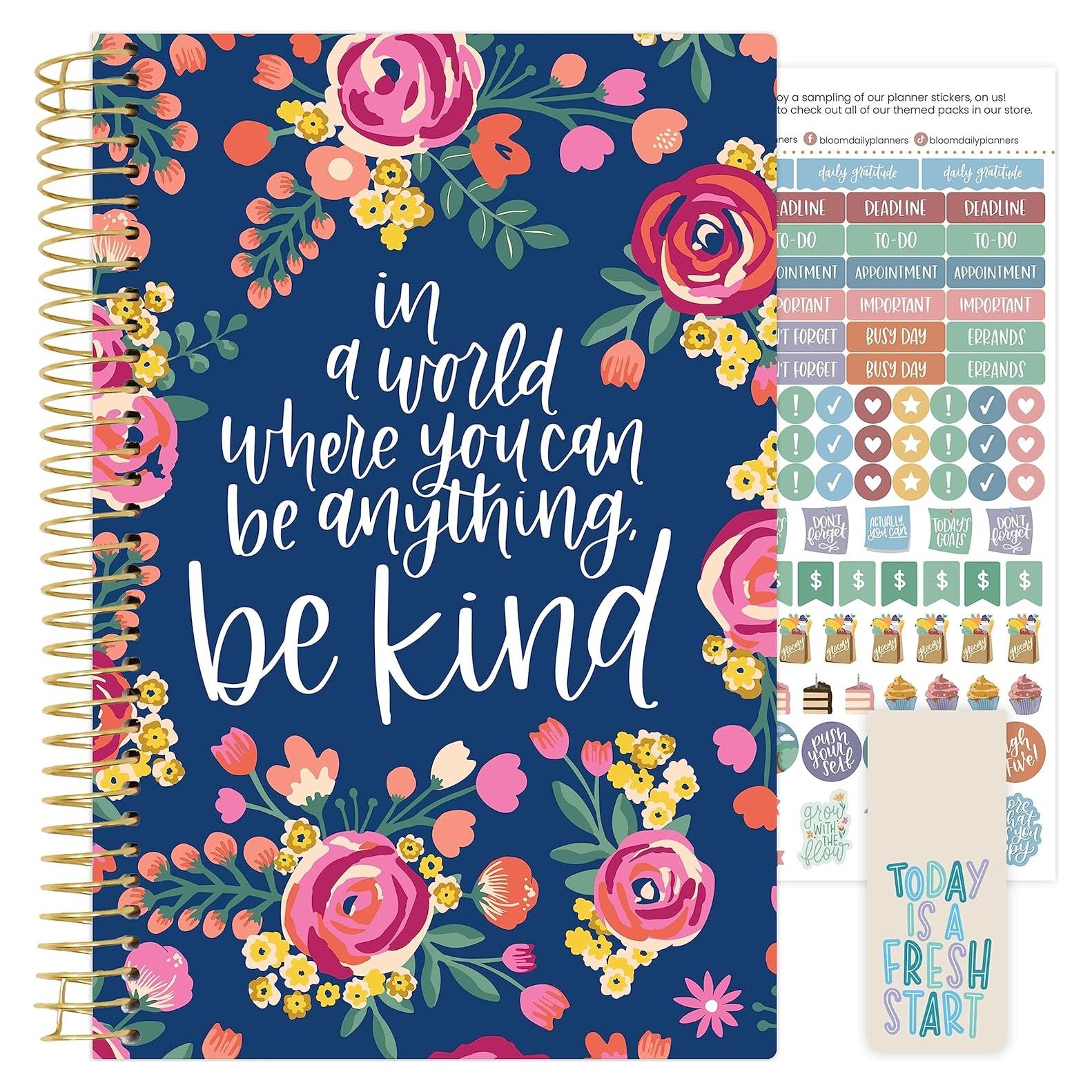 bloom daily planners UNDATED Weekly & Monthly Calendar Planner - Start Anytime To Do List Notebook - Flexible Cover, Task Organizer for Productivity (5.5” x 8.25”) January to December Agenda - Be Kind