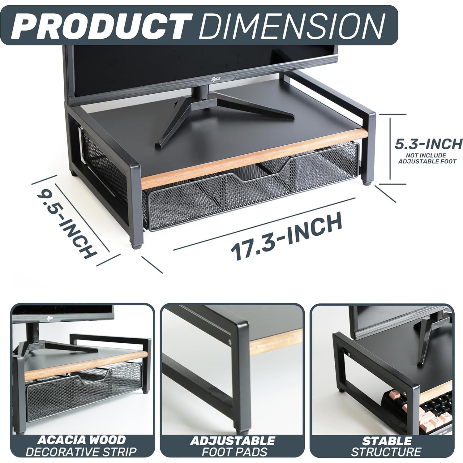 Soporte para Monitor de Escritorio Metal y Madera Acacia 43.94x24.13cm