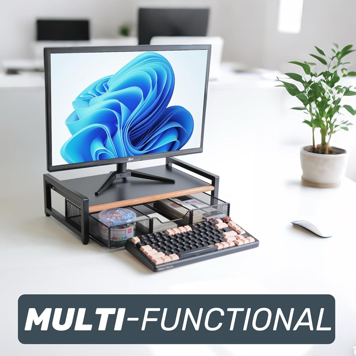 Soporte para Monitor de Escritorio Metal y Madera Acacia 43.94x24.13cm