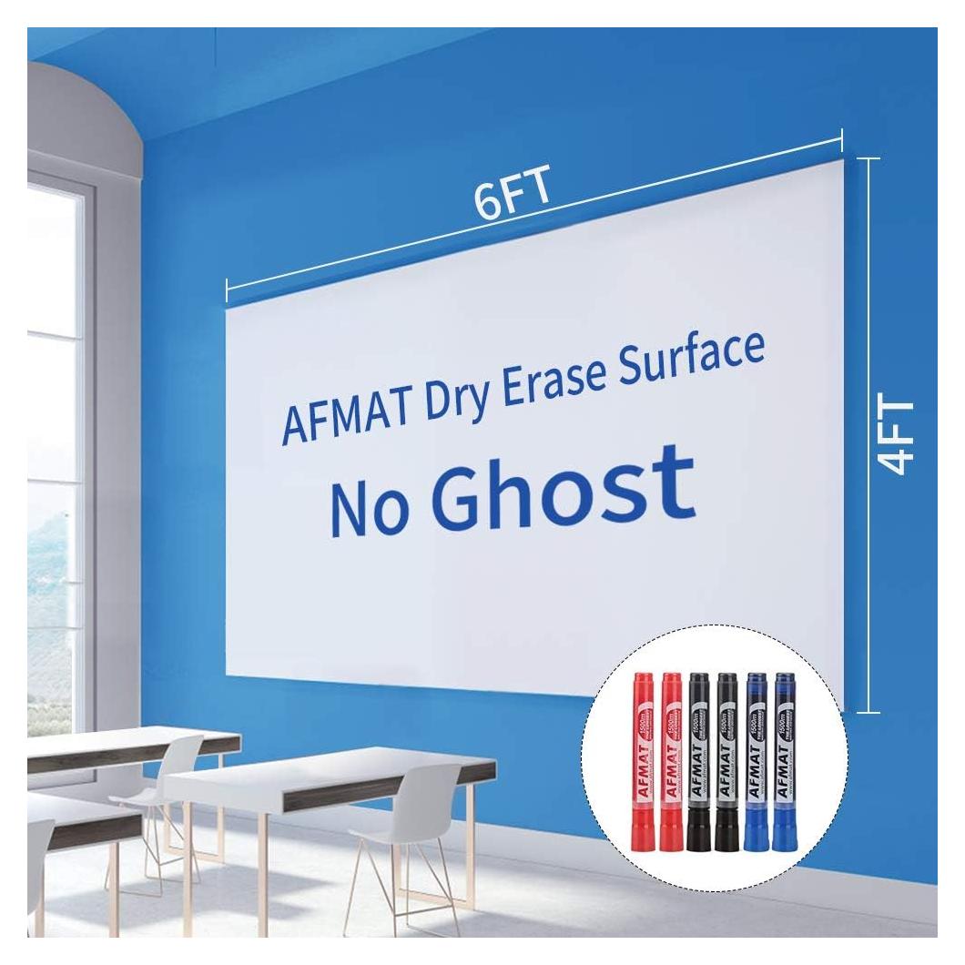 Papel de Pizarra Blanca Borrable AFMAT 1.83x1.22m con 6 Marcadores