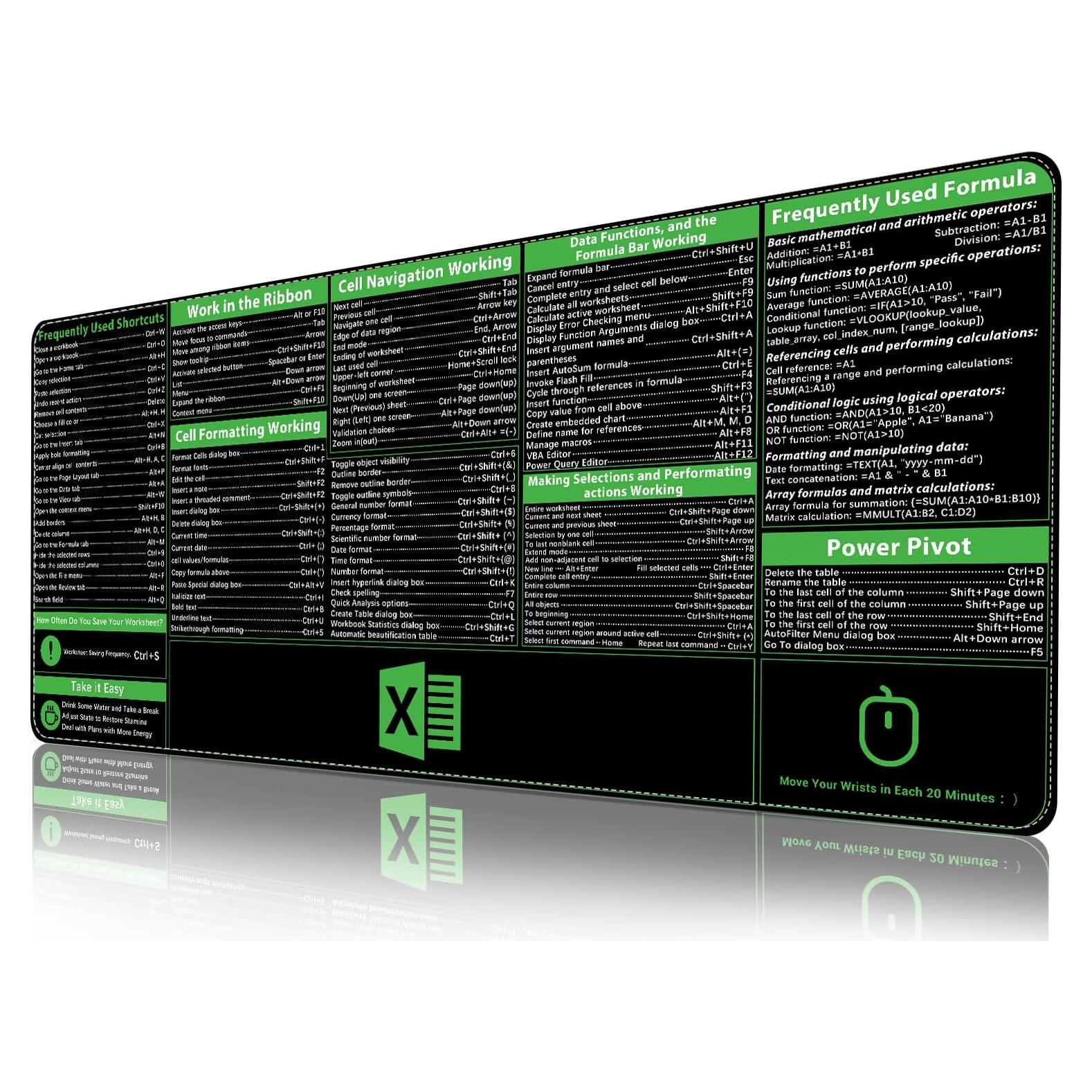 Mousepad de Atajos de Excel ProbTis Pro 90x40 cm Antideslizante