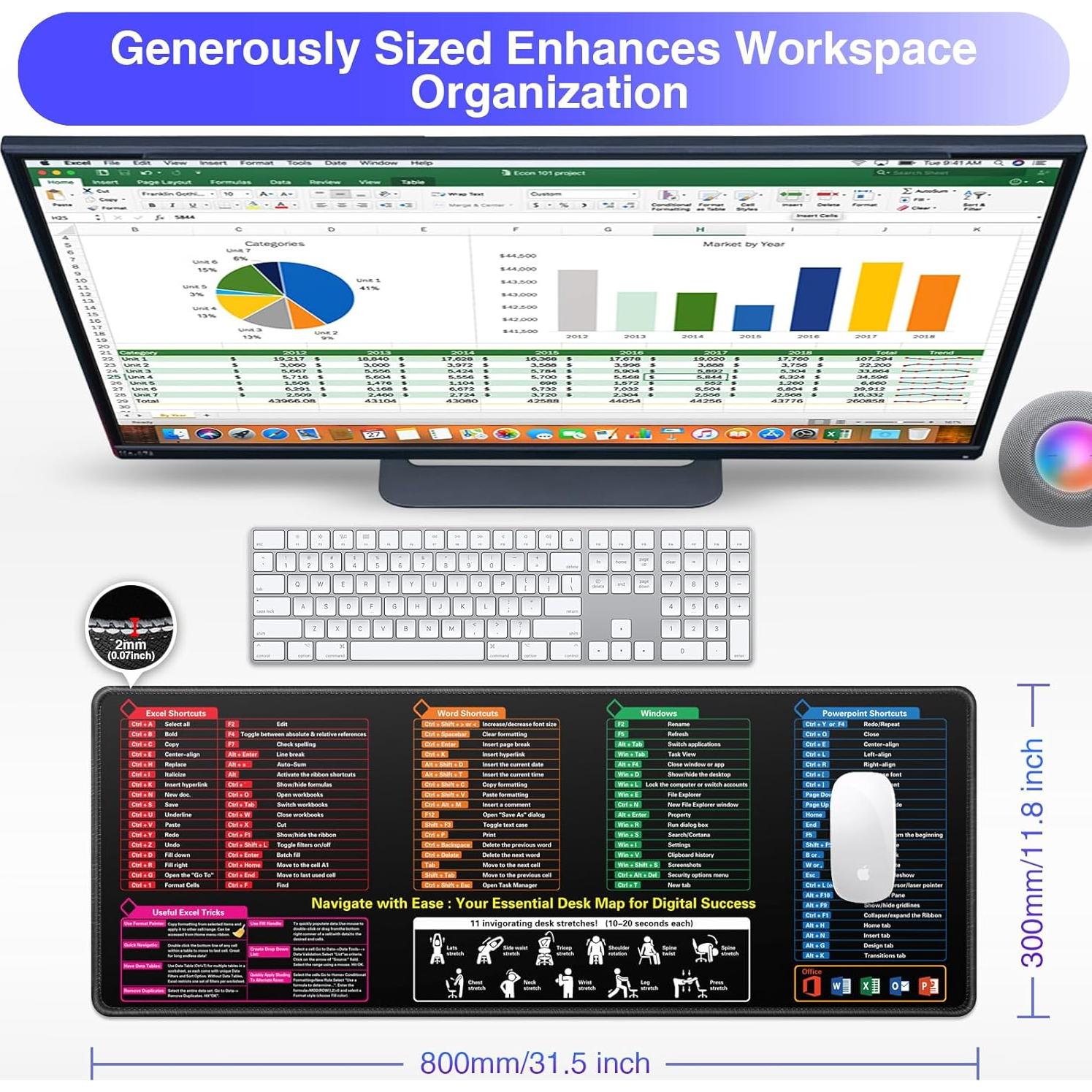 Alfombrilla de Ratón Canjoy 800x300mm con Atajos de Excel