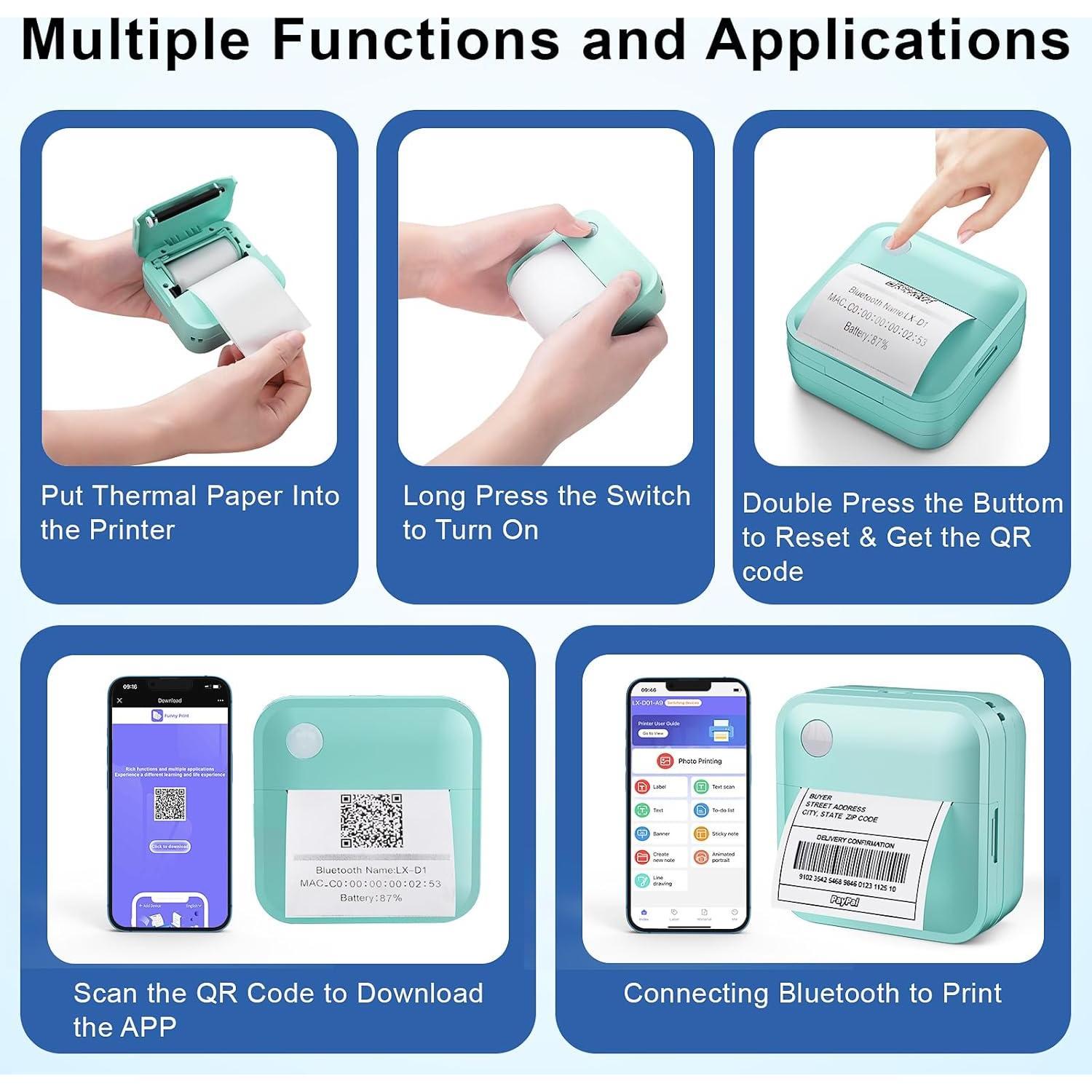 Impresora de Etiquetas Térmica VFU Mini Bluetooth Verde
