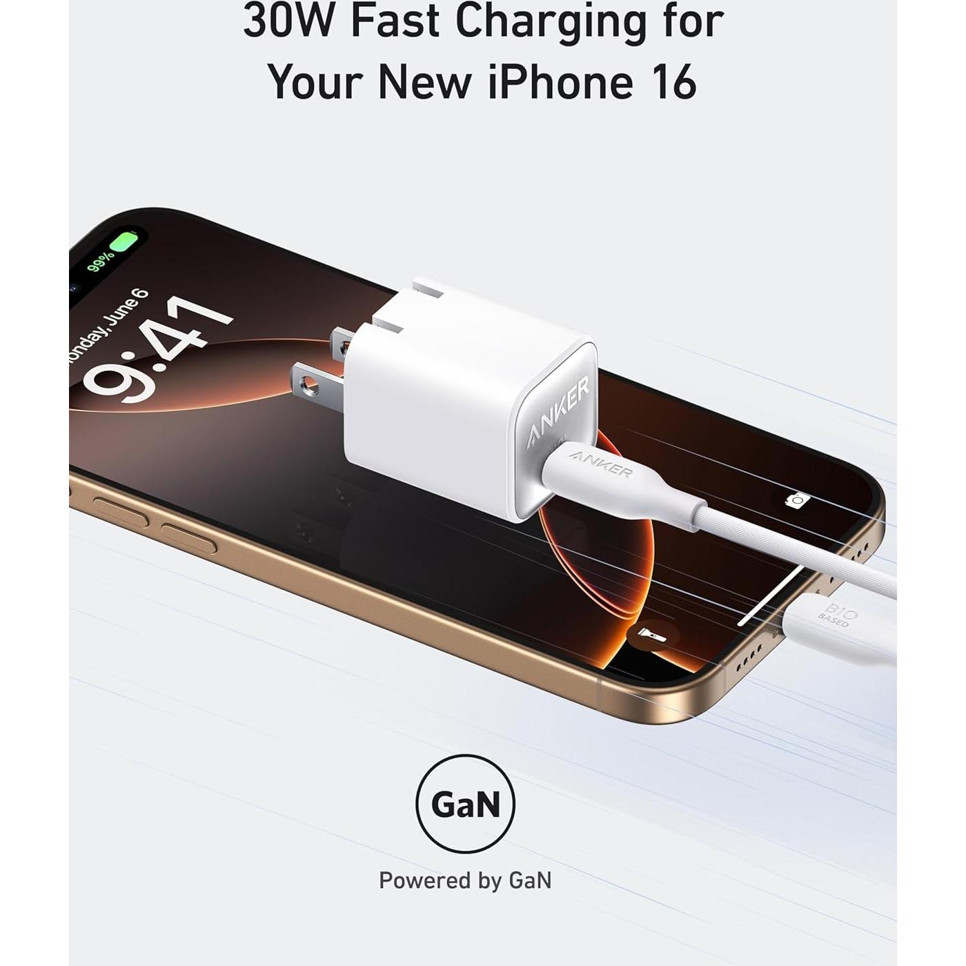 Cargador Anker Nano 30W USB-C Plegable para iPhone y iPad