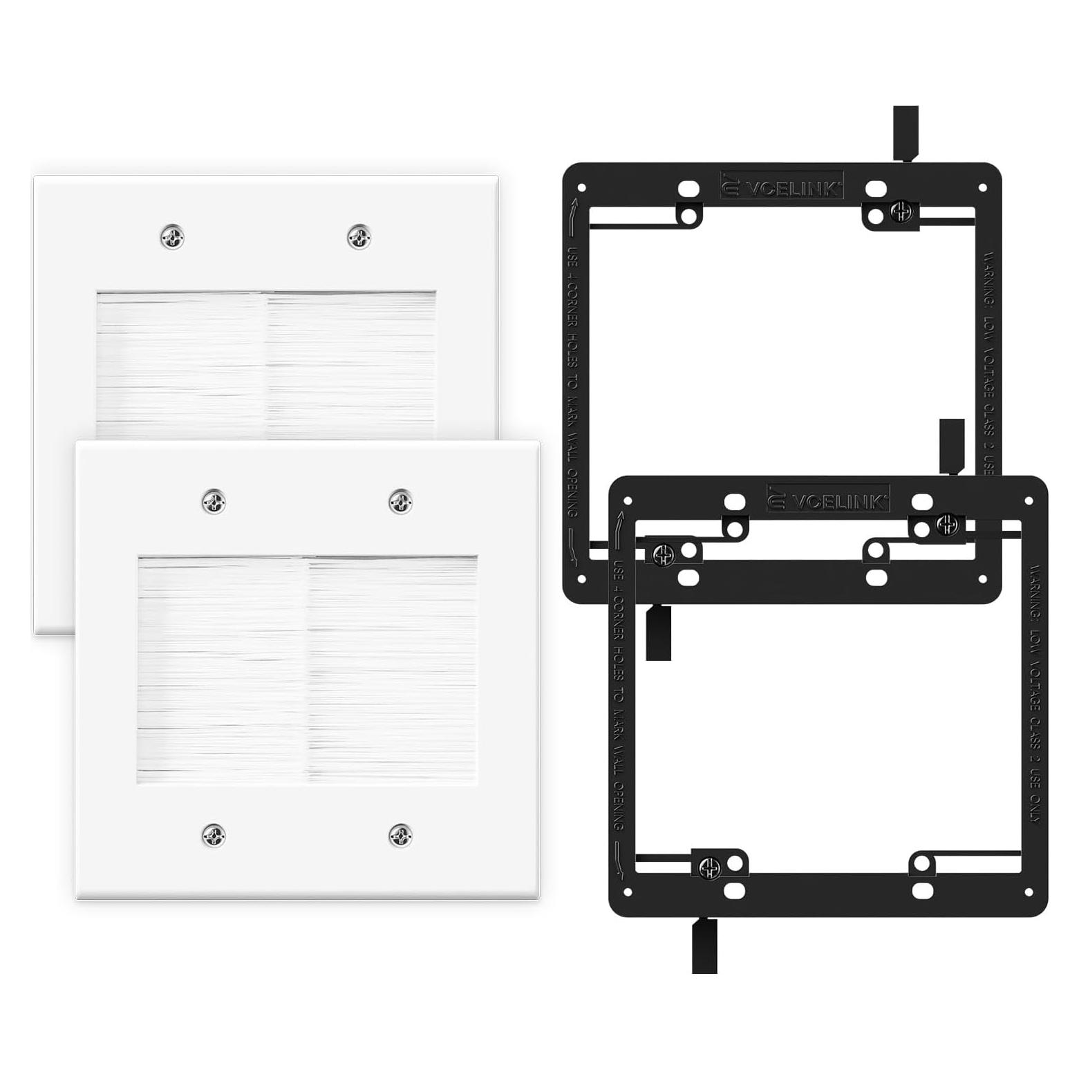 Placa de Pared Pasacables VCELINK 2 Gang Blanca con Cepillo