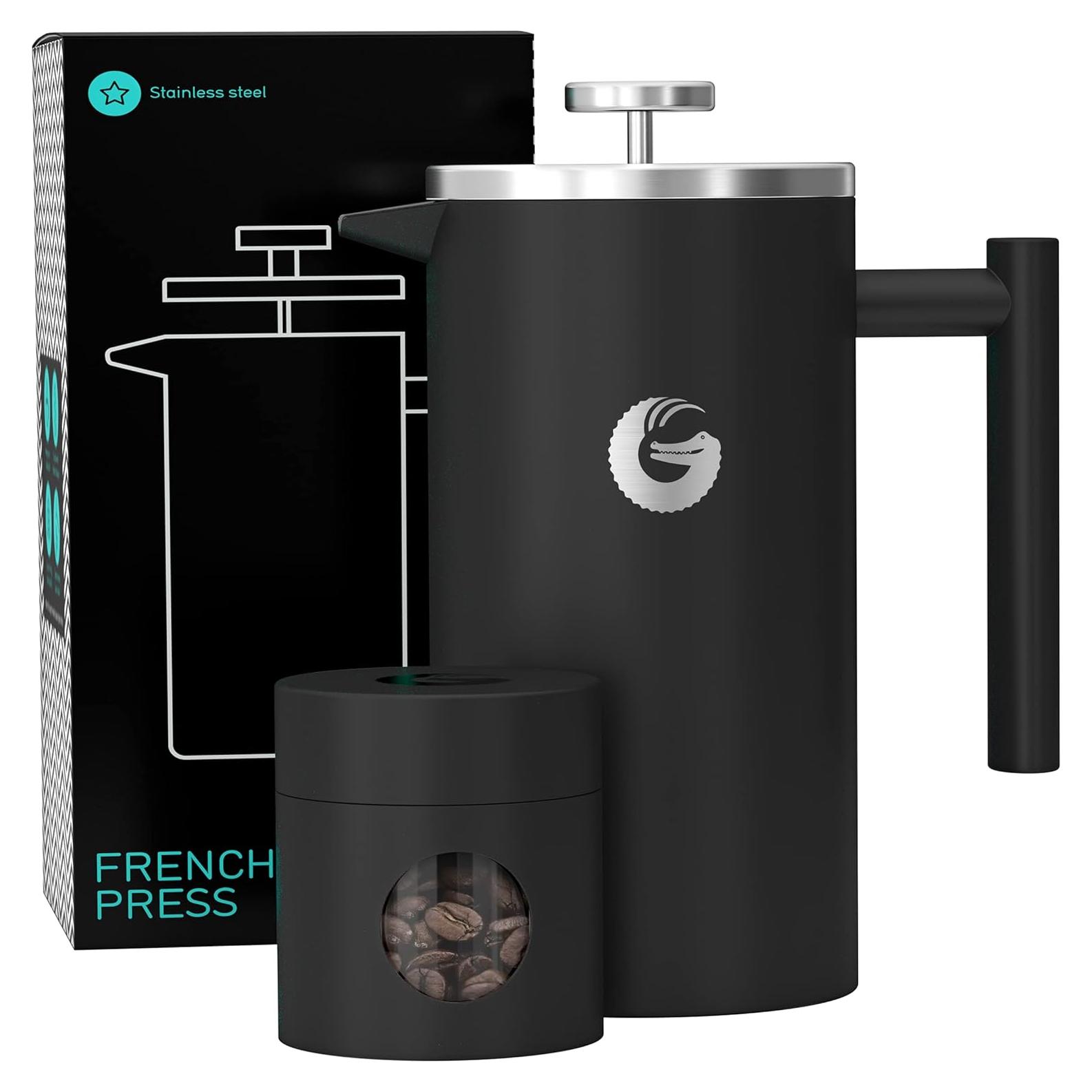 Cafetera Prensa Francesa Coffee Gator 1.4L Acero Inoxidable Negro