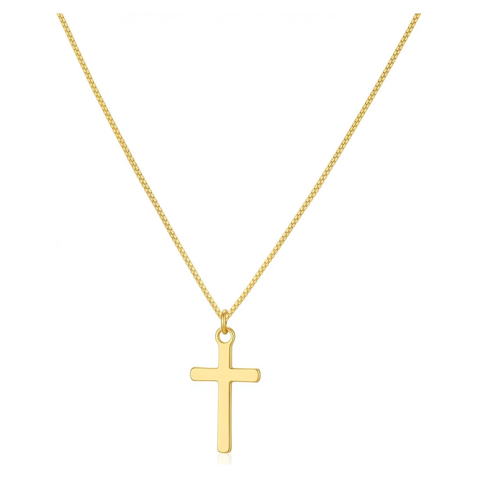 Collar de Cruz Dorado 14K para Mujeres - Cadena Ajustable