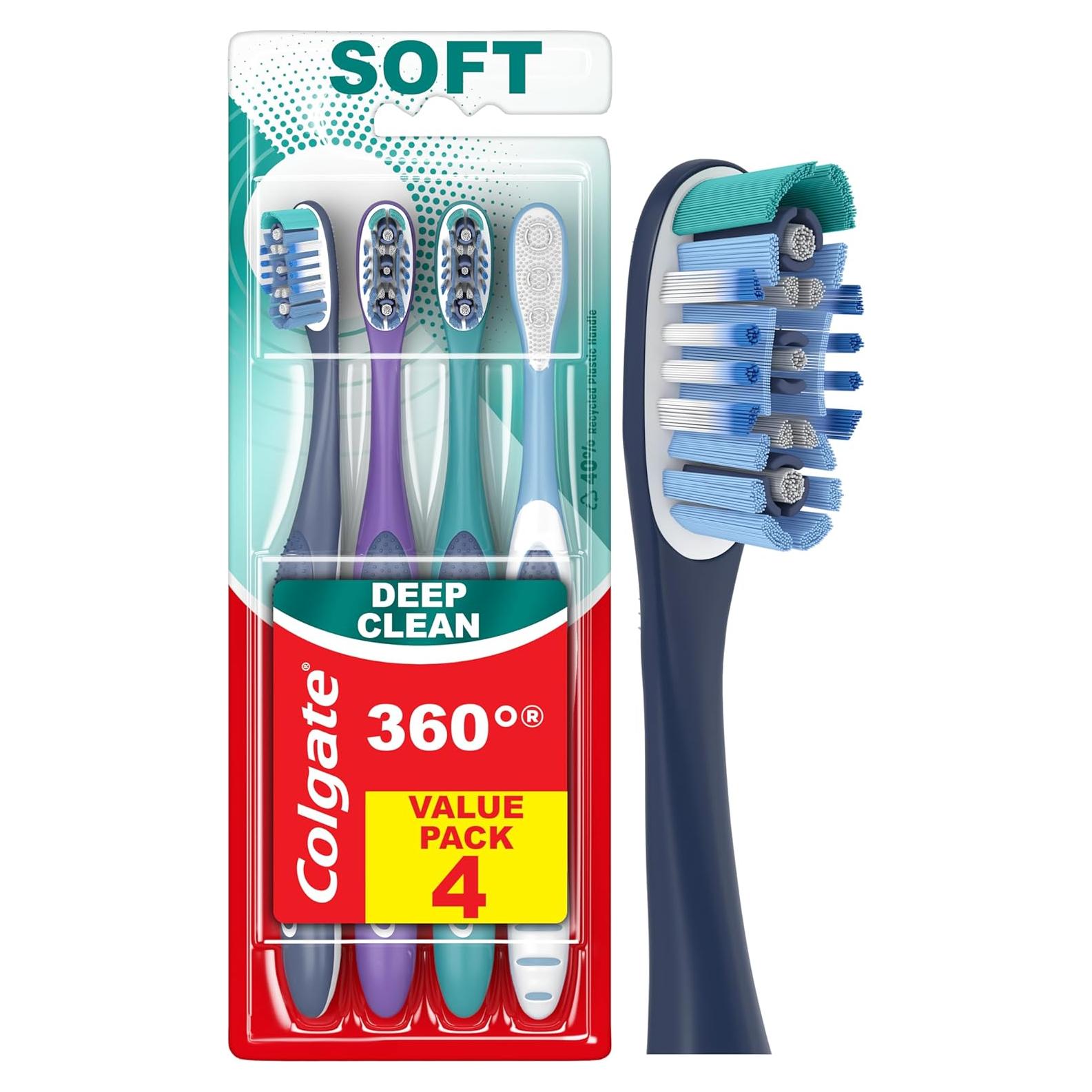 Cepillo de dientes Colgate 360 Suave 4 unidades con limpiador de lengua