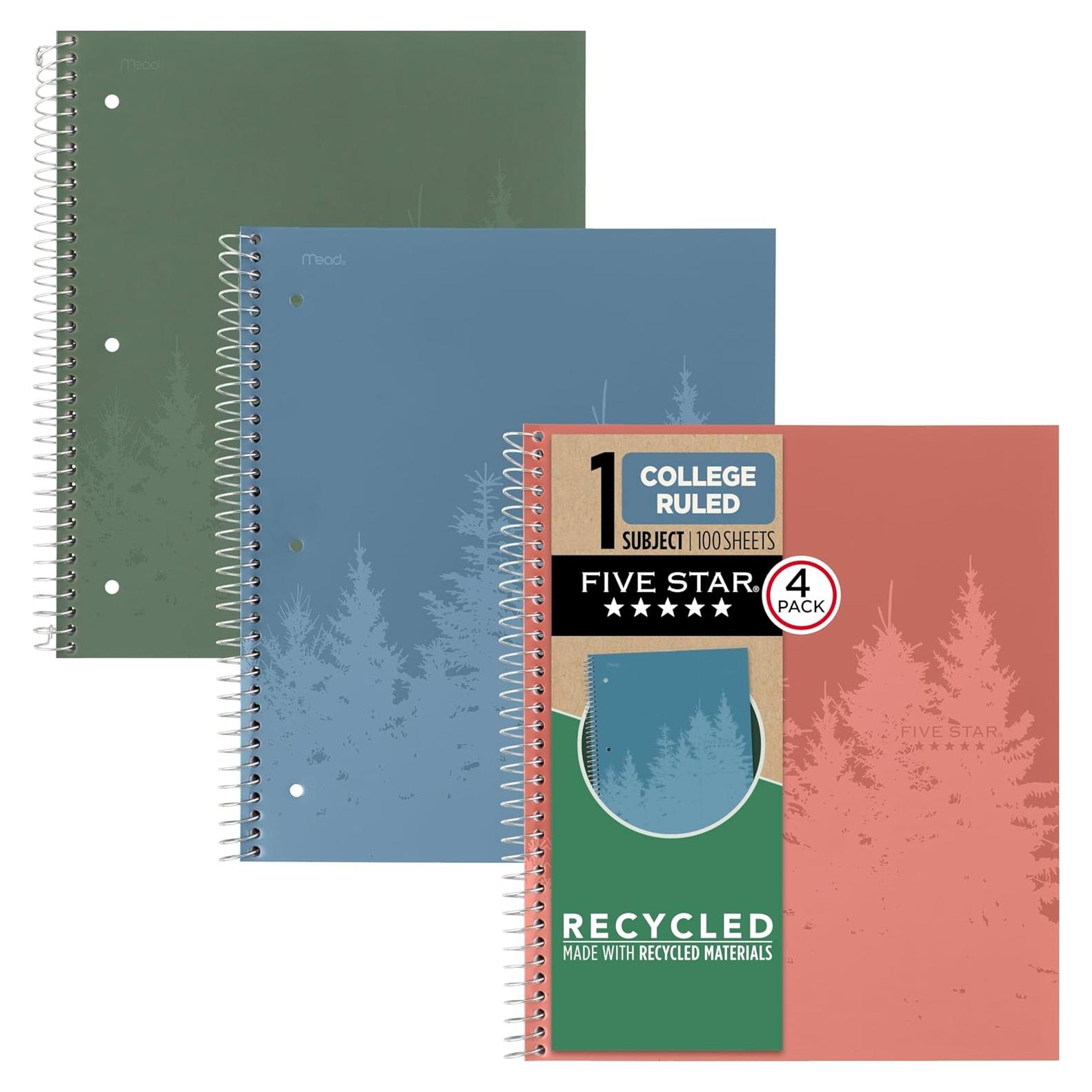 Cuaderno Espiral Five Star 4 Piezas Reglas Universitarias Reciclado