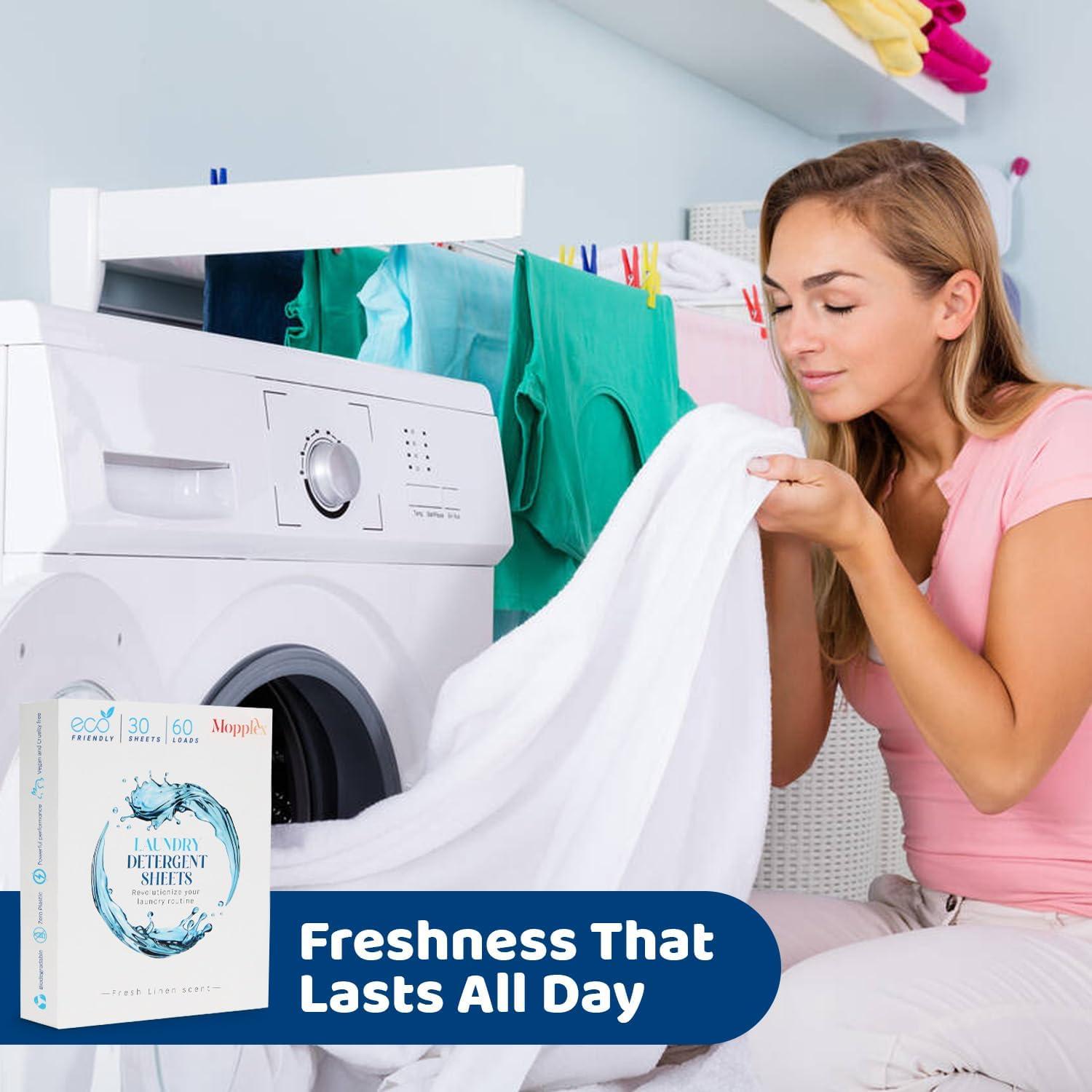 Hojas de detergente ecológicas Mopplex, 30 hojas para 60 cargas