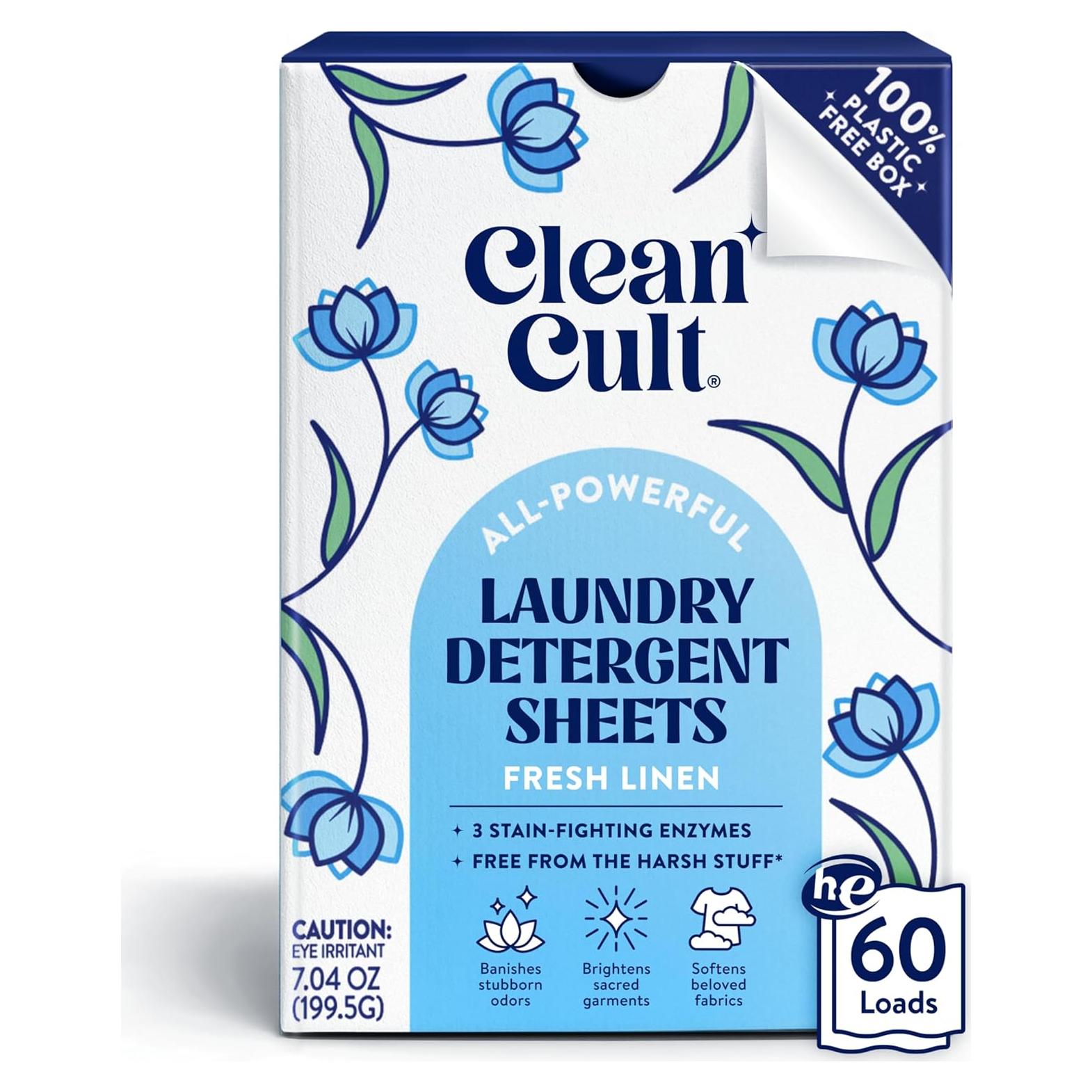 Hojas de detergente Cleancult Lino Fresco 60 cargas 3 enzimas