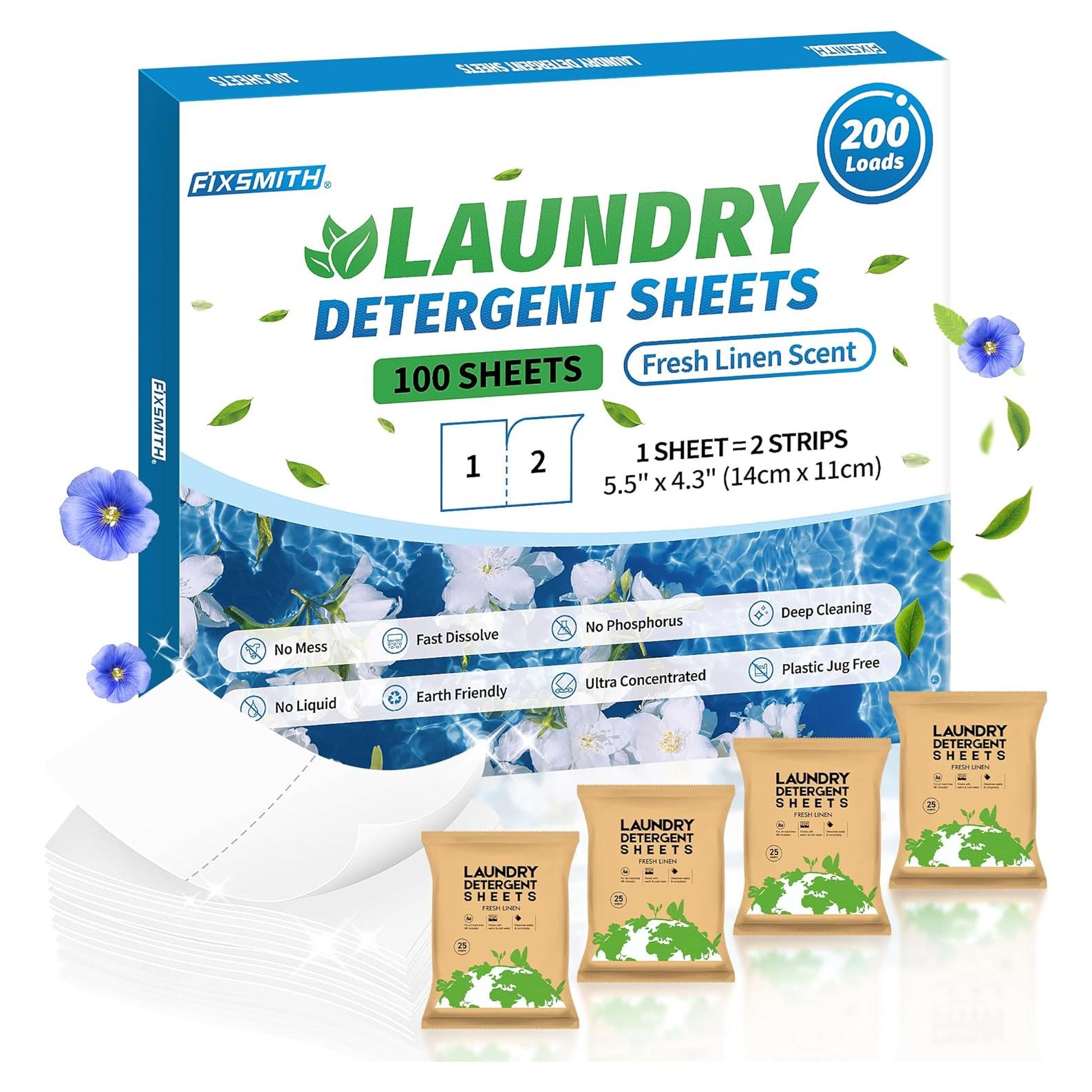 Hojas de Detergente para Ropa FIXSMITH - 100 Hojas Hipoalergénicas