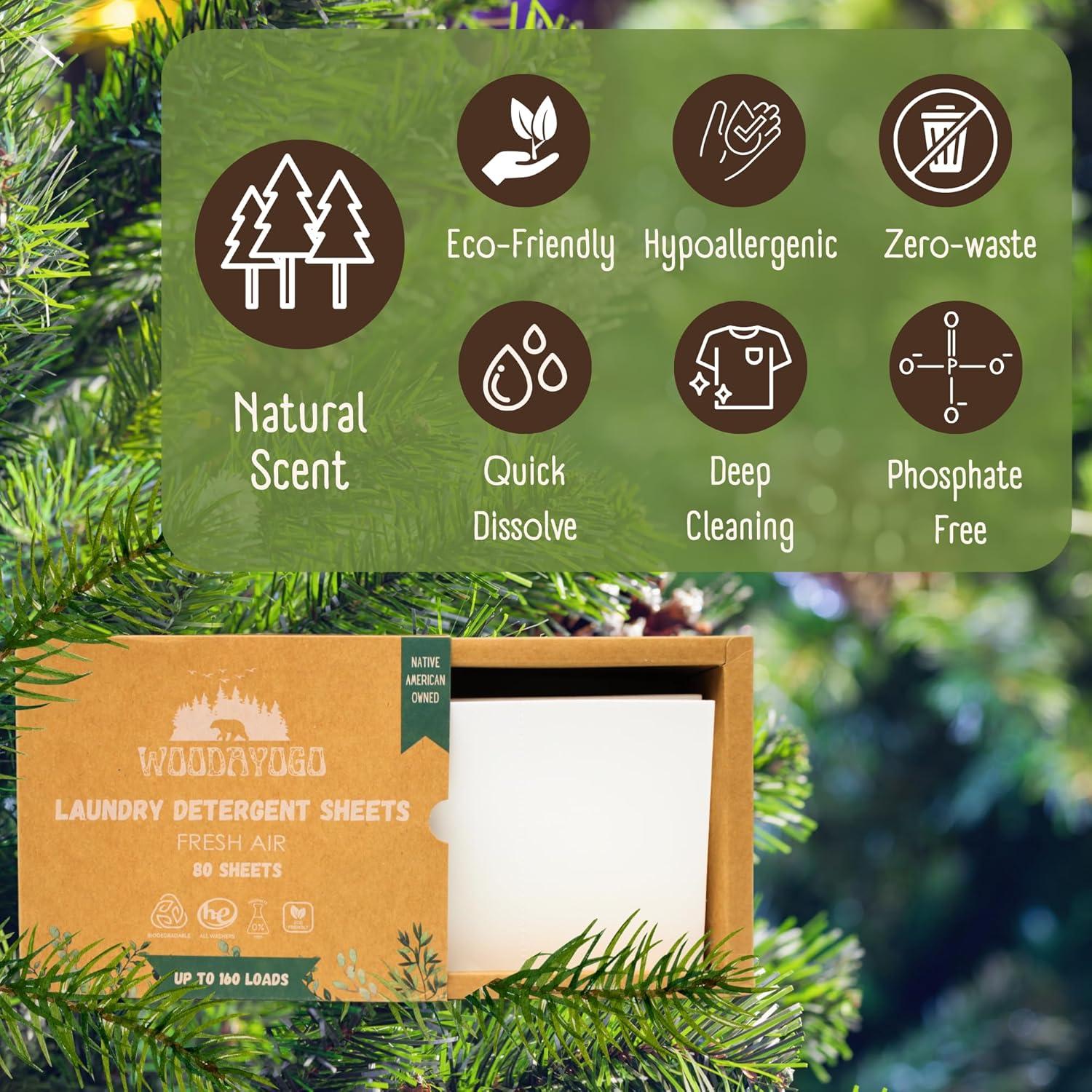 Hojas de detergente ecológicas Woodayogo para lavandería 80 unidades