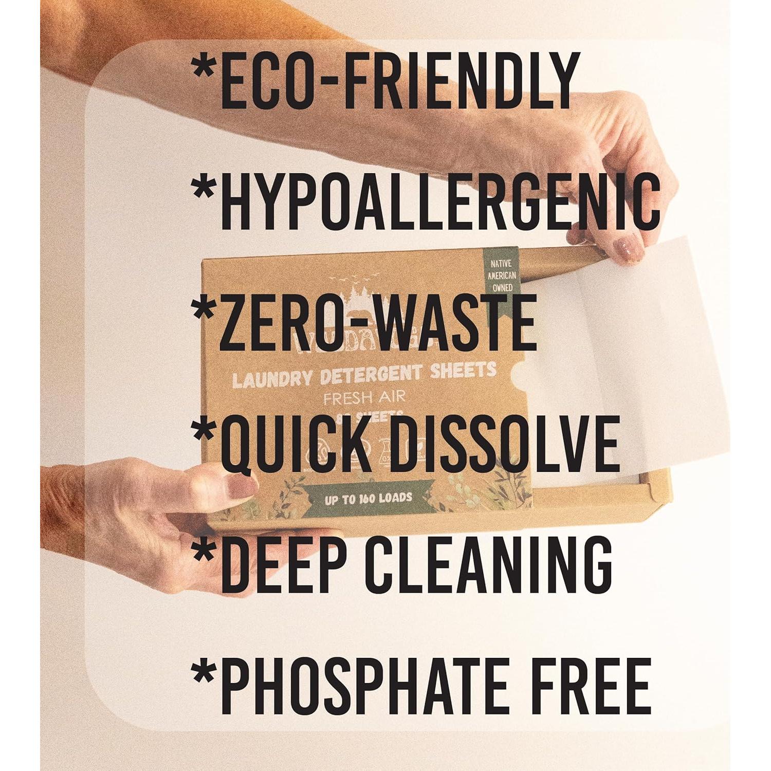 Hojas de detergente ecológicas Woodayogo para lavandería 80 unidades