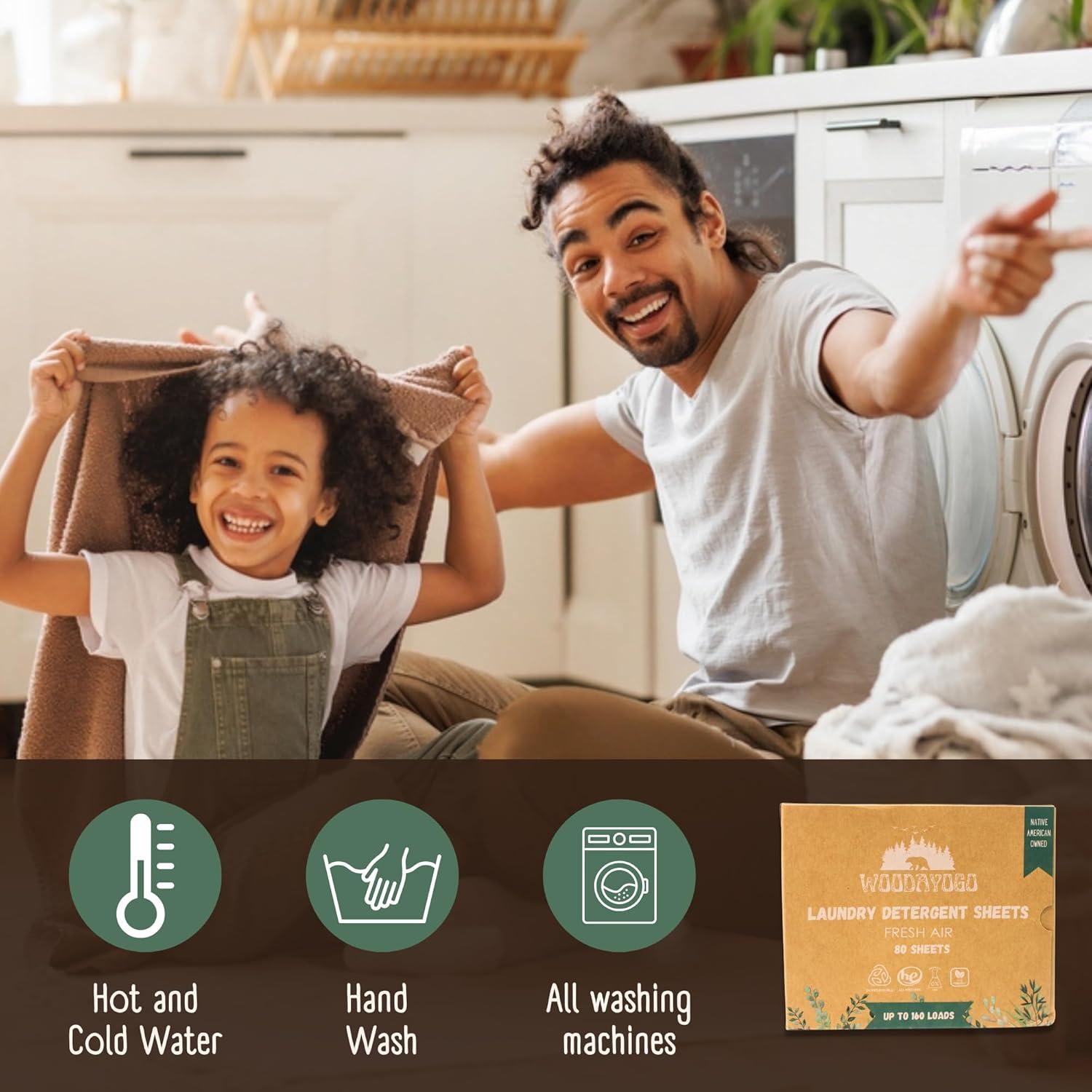 Hojas de detergente ecológicas Woodayogo para lavandería 80 unidades