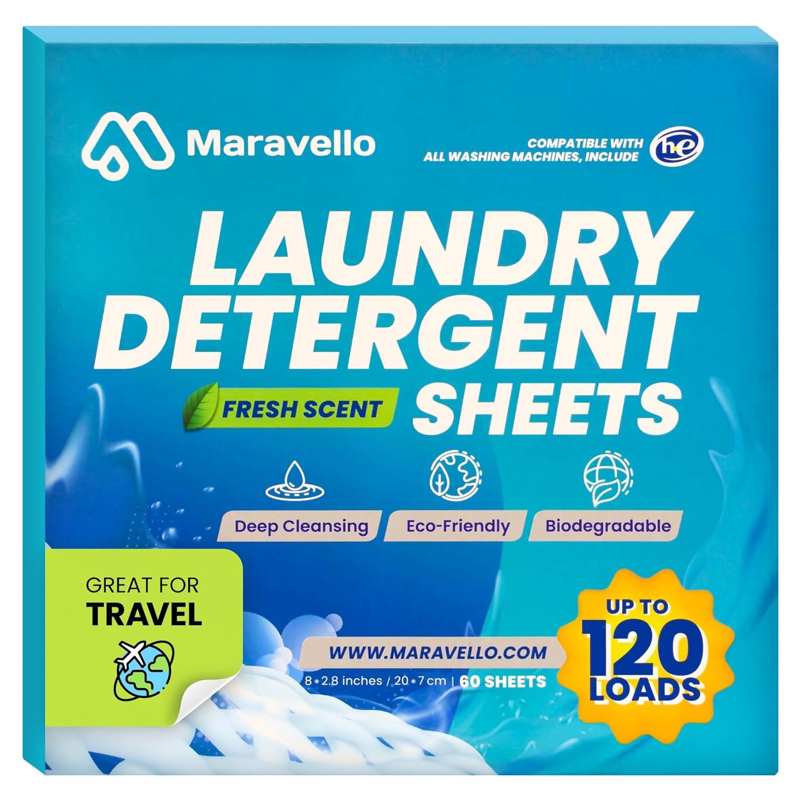 Hojas de Detergente para Ropa Maravello - 120 Lavados, Aroma Fresco