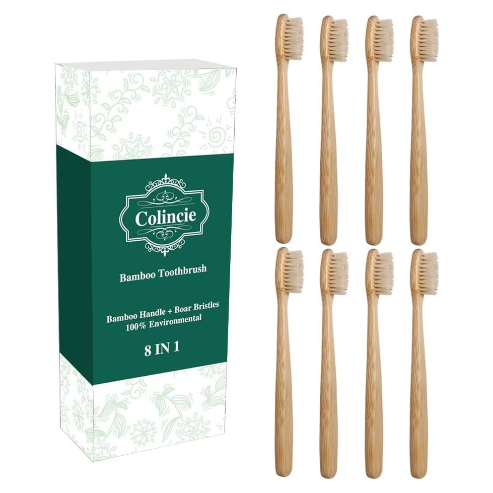 Cepillo de Dientes de Bambú Colincie - Cerdas de Jabalí Medianas - 8 Piezas