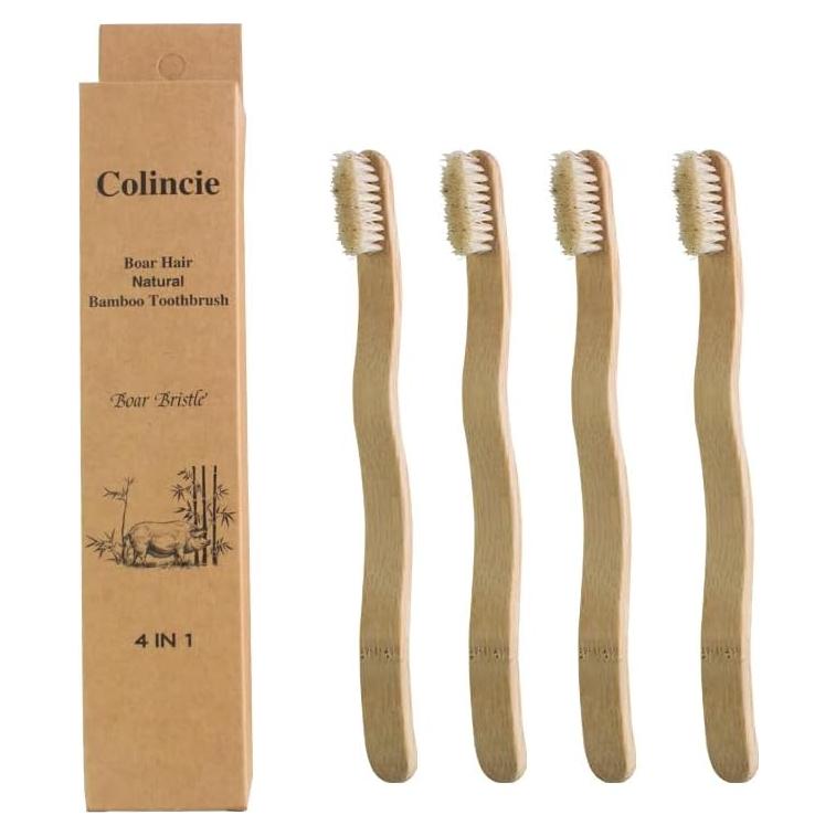 Cepillo de dientes de bambú con cerdas de jabalí - MiQi (4 unidades)