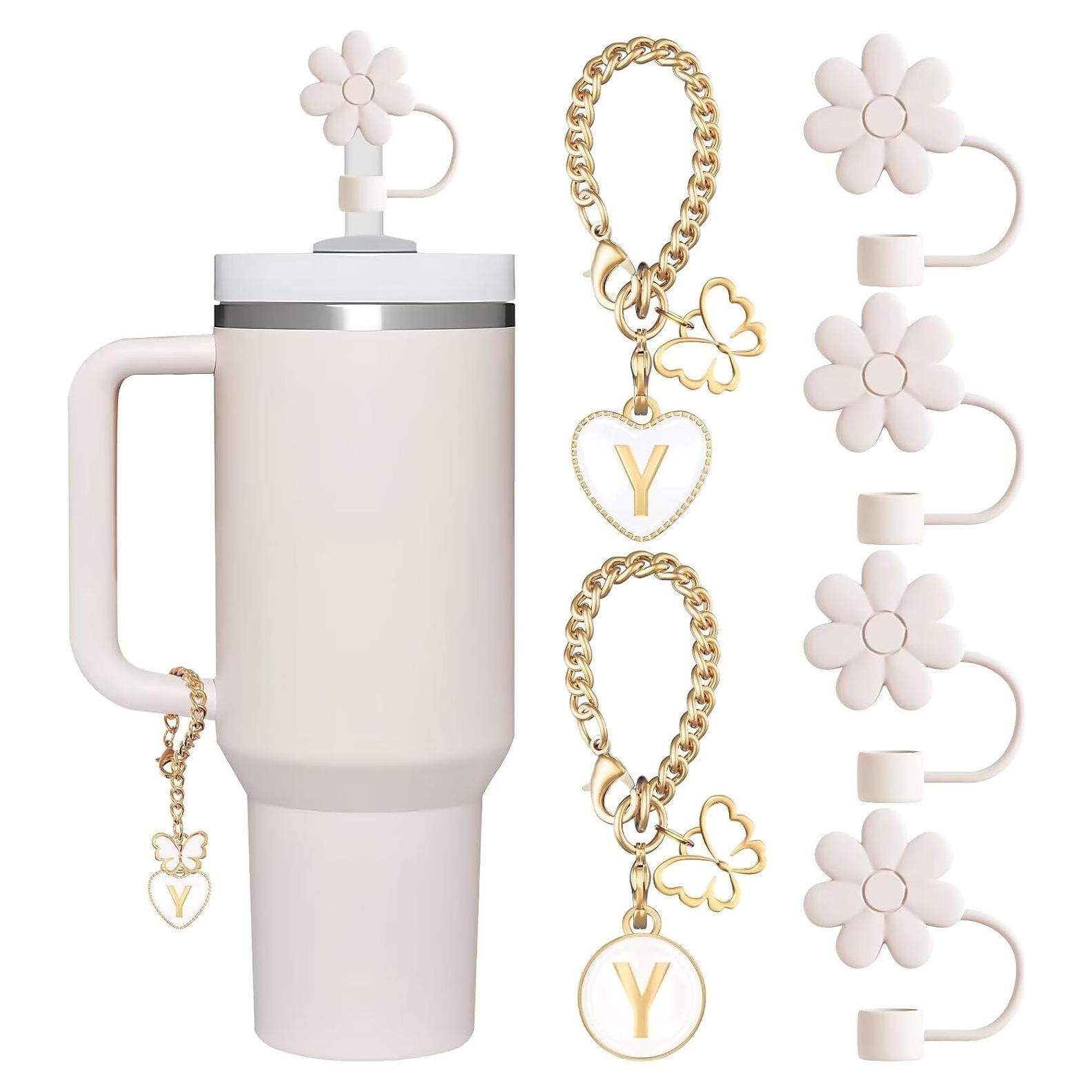 Accesorios para Taza Stanley ANLABESY - 4 Cubiertas de Pajilla y 2 Encantos de Letra