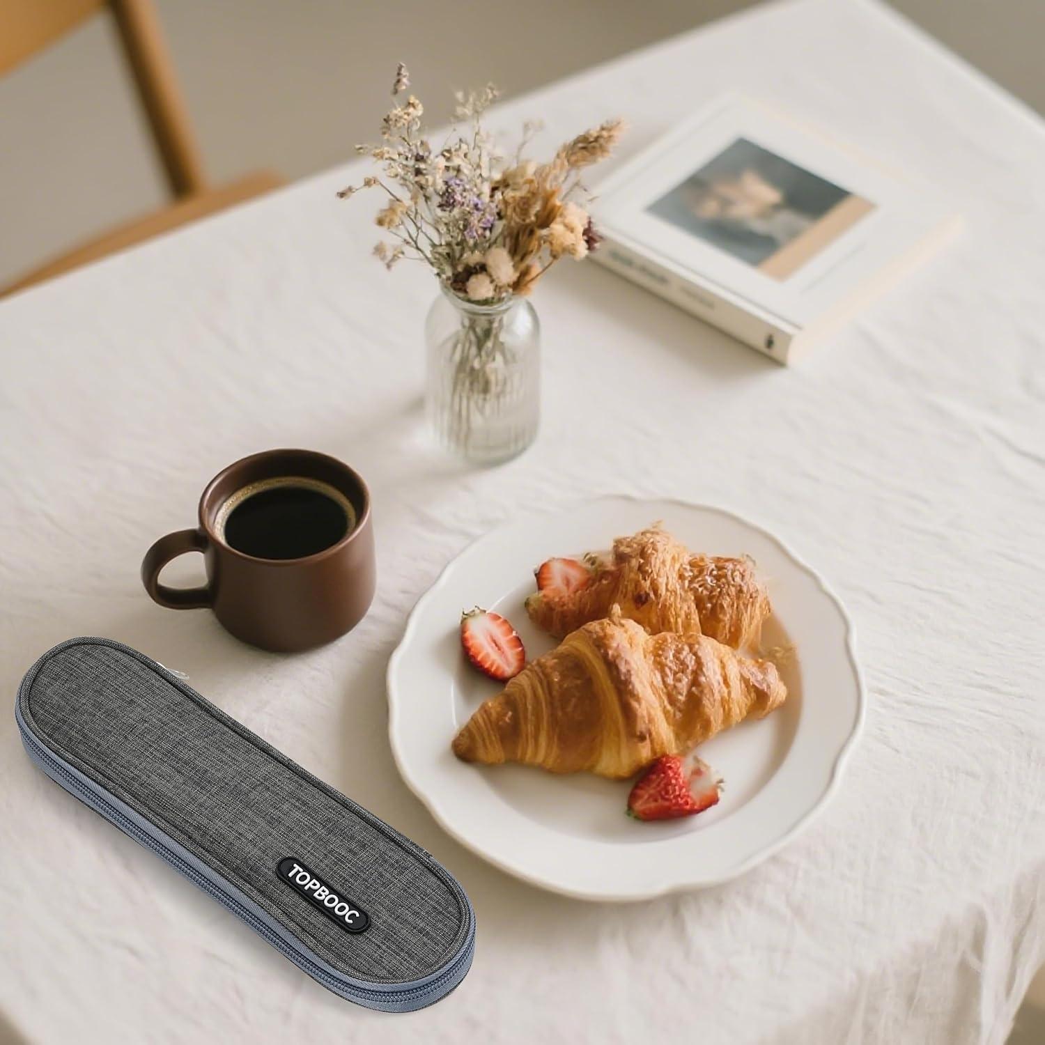 Juego de Utensilios de Viaje Topbooc 8 Piezas Acero Inoxidable Negro