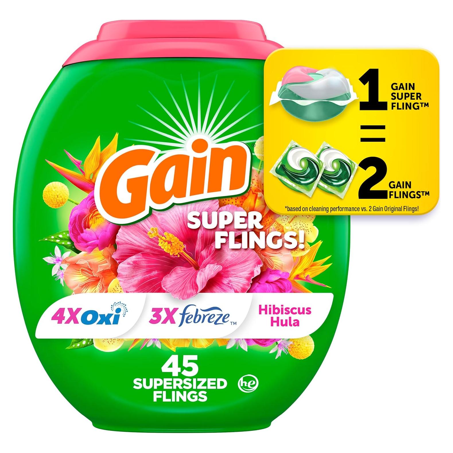 Detergente para Ropa Gain Super Flings 45 Cápsulas Hibisco Hula