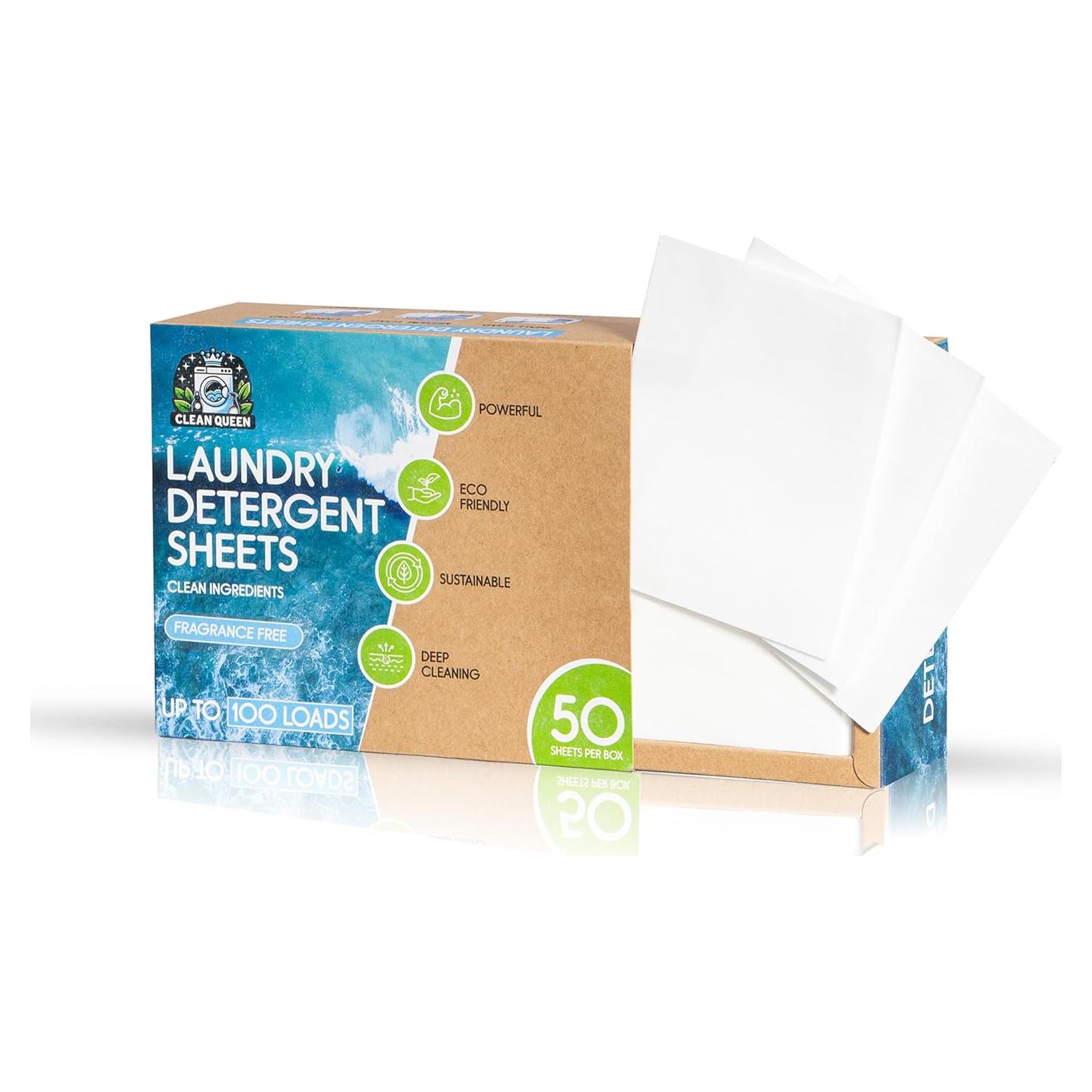 Hojas de Detergente para Ropa Clean Queen - 100 Cargas Ecológicas