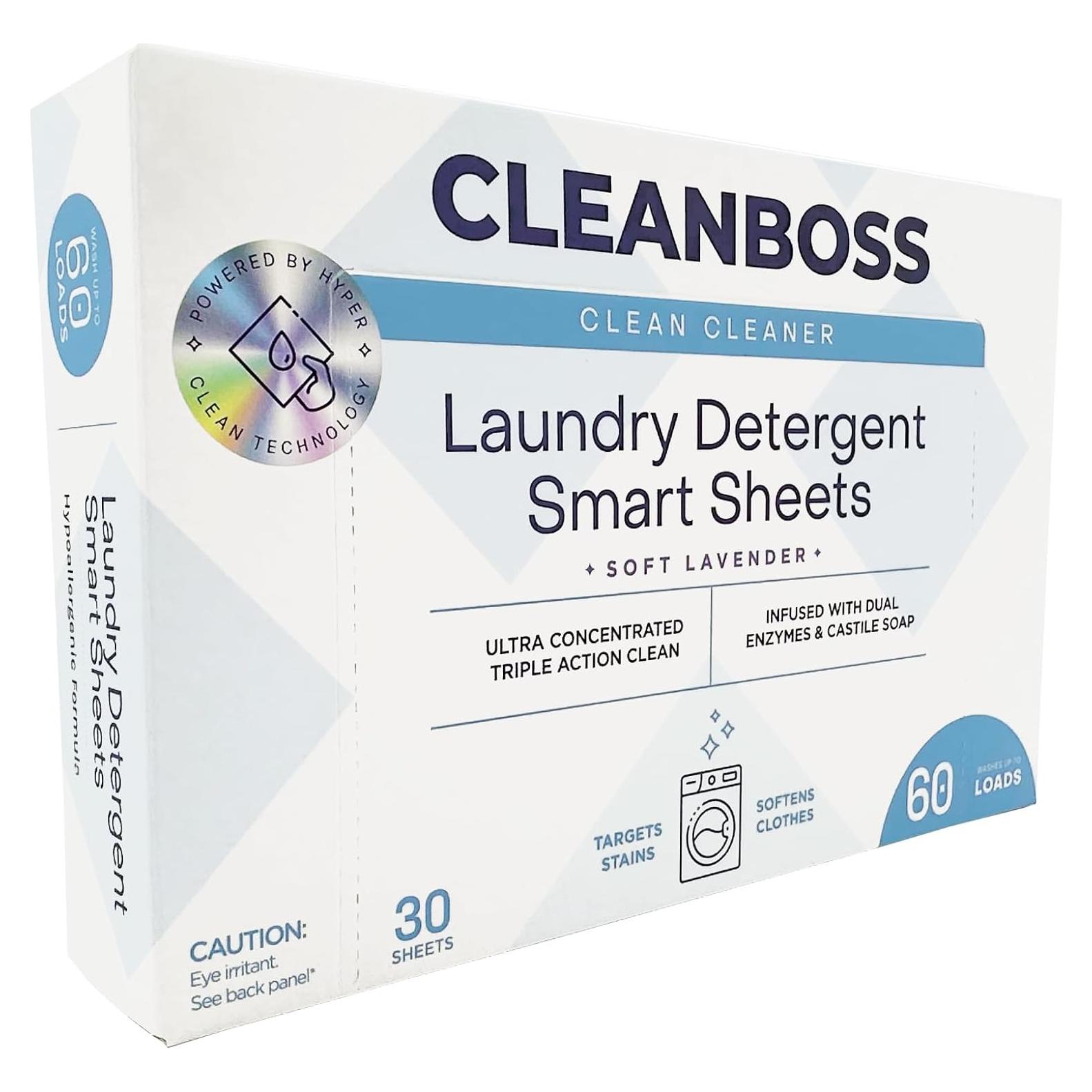 Hojas de detergente CleanBoss - 30 hojas hipoalergénicas