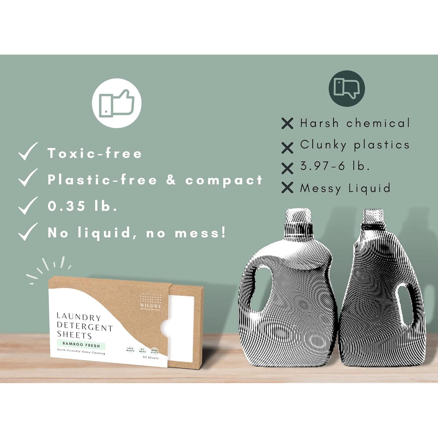 Hojas de detergente WILDRY 60 cargas - Ecológicas y hipoalergénicas