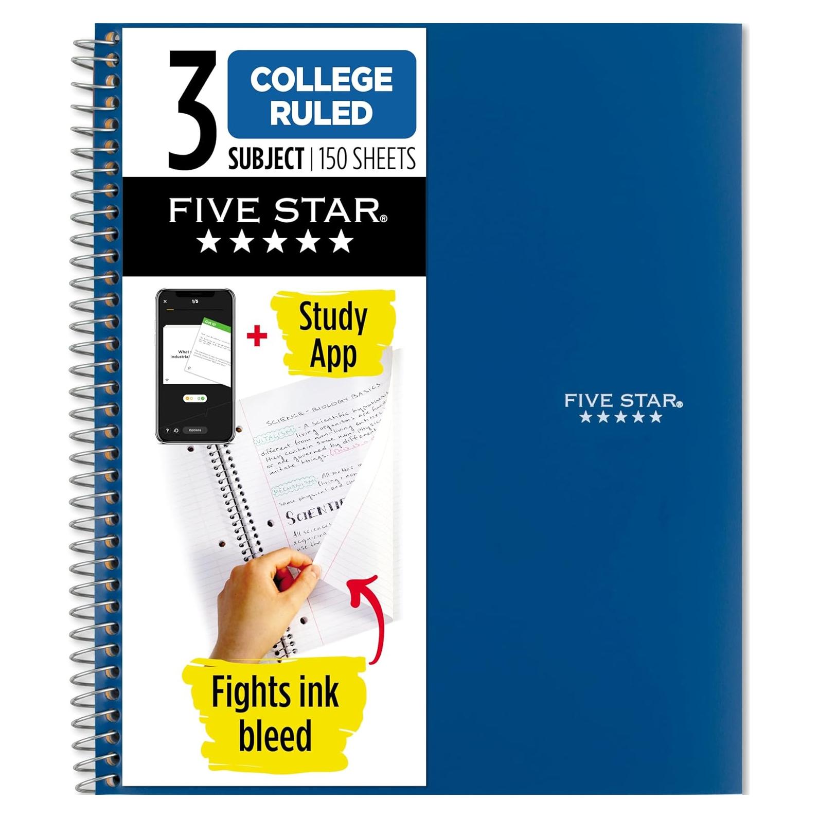 Cuaderno Espiral Five Star 3 Asignaturas 150 Hojas Azul