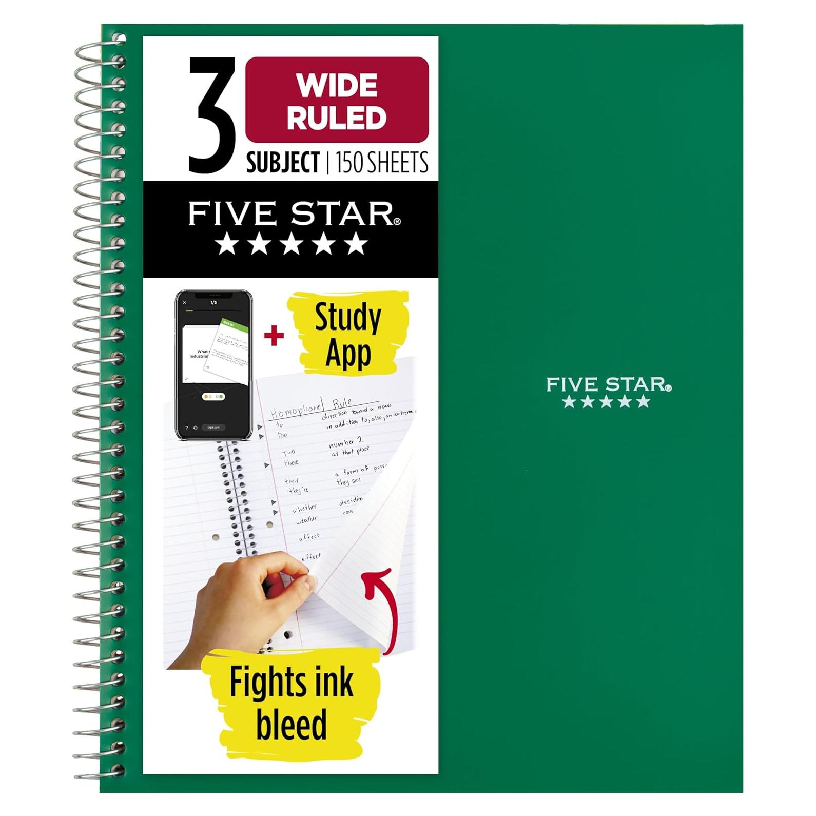Cuaderno Espiral Five Star 3 Materias 150 Hojas Verde