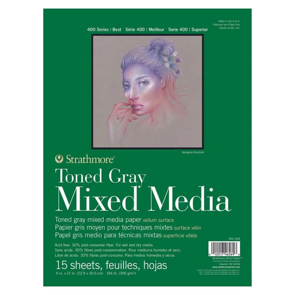 Papel de Medios Mixtos Strathmore Gris 22.86x30.48 cm 15 Hojas