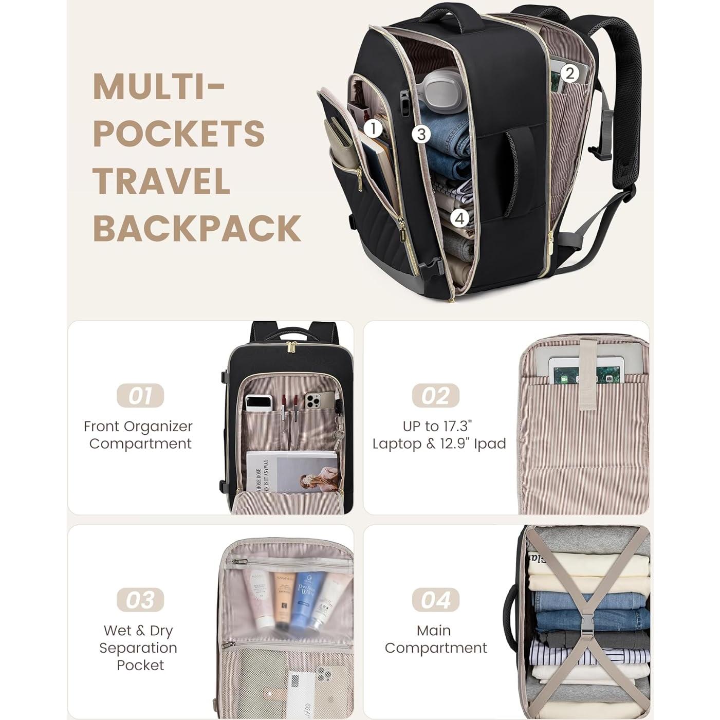 Mochila de Viaje LOVEVOOK 40L Aprobada para Vuelo con Cubos