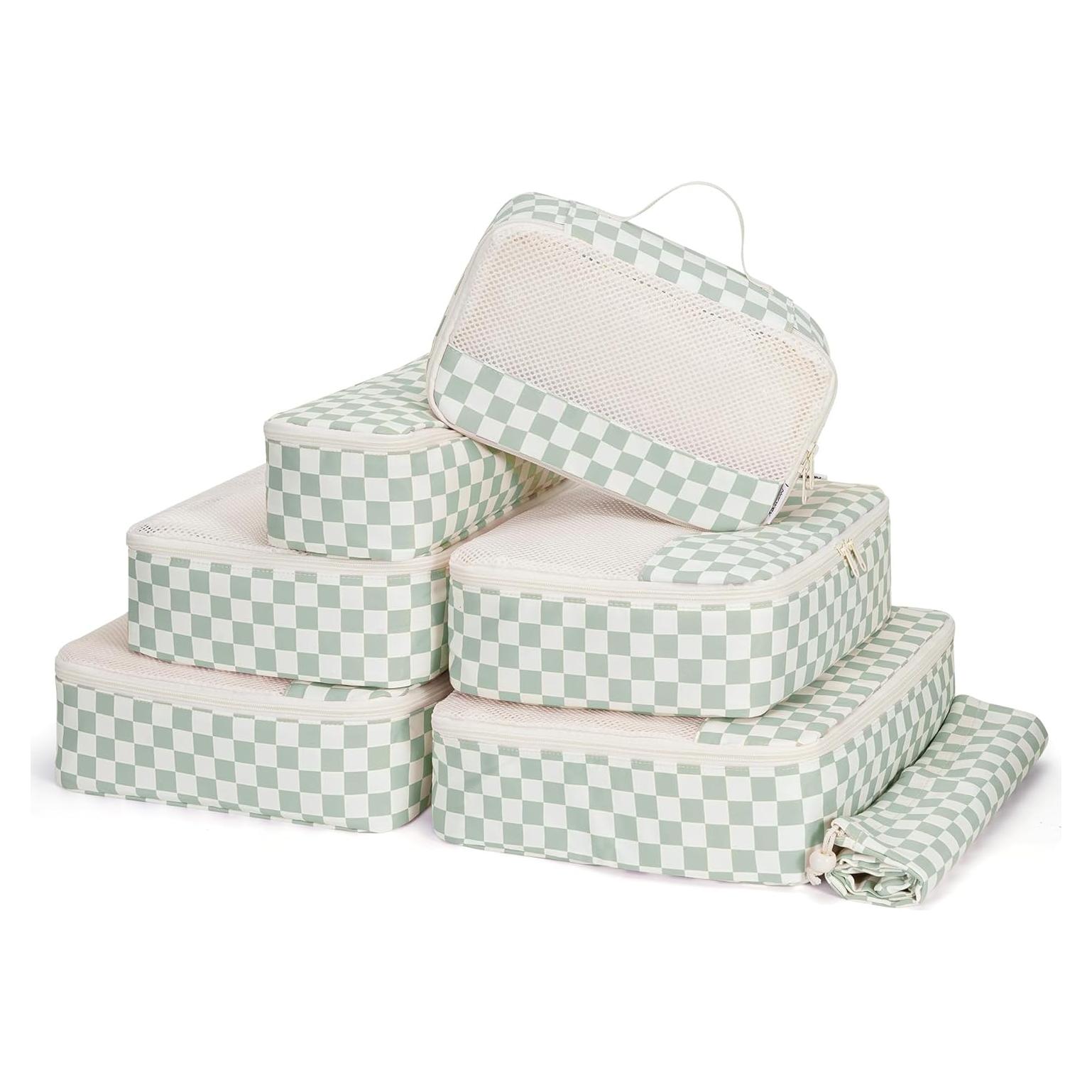 Set de 7 Cubos de Empaque Narwey Cuadros Verde Menta