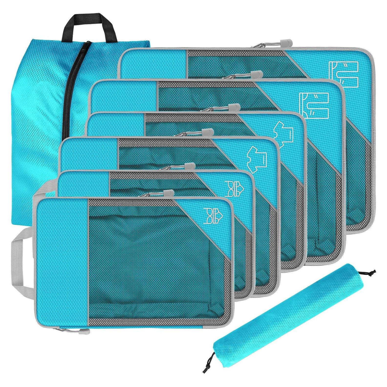 Set de 8 Cubos de Compresión Genérico Azul Cielo para Viaje