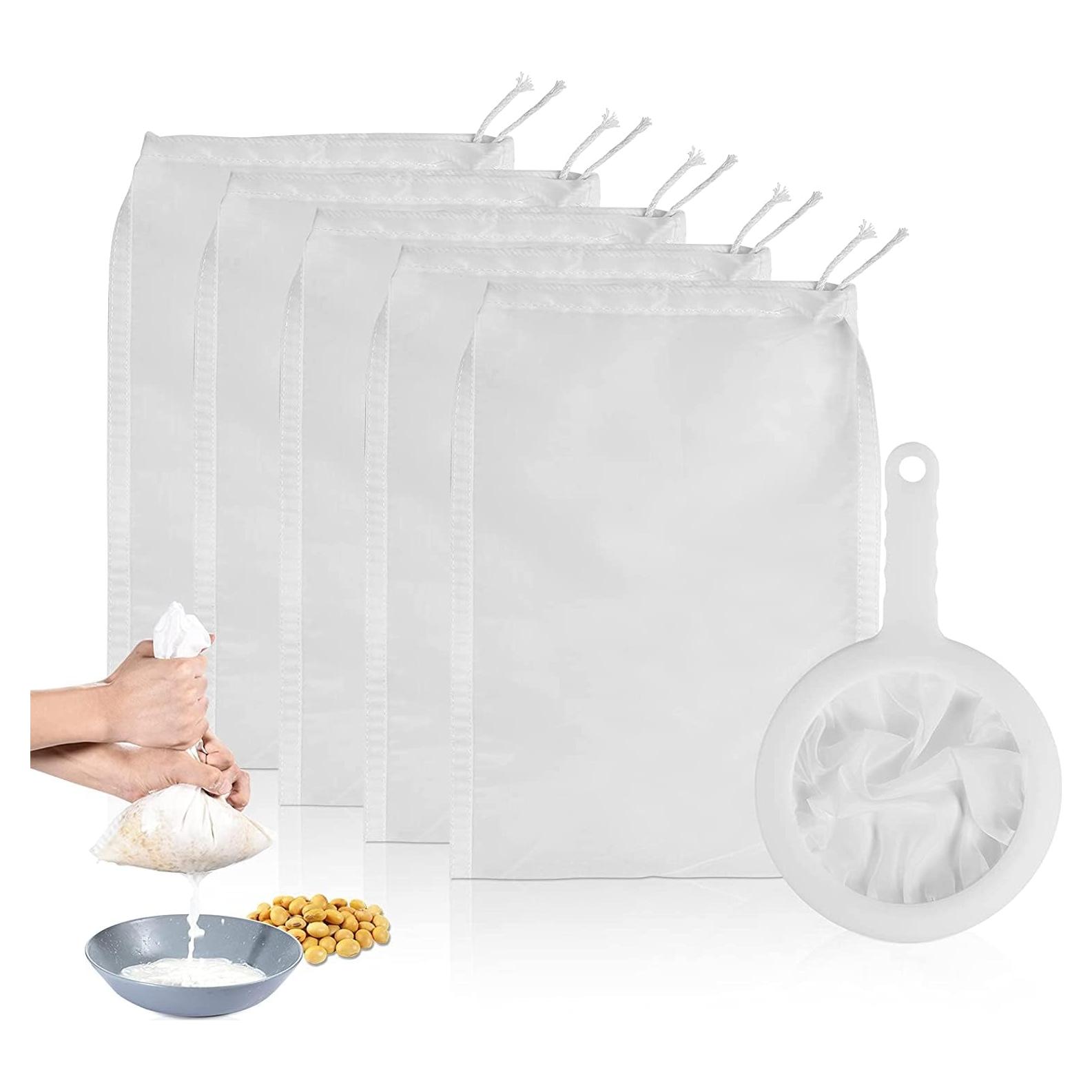 Colador de Malla Fina Haosens + 5 Bolsas Leche Nueces 200 Mallas