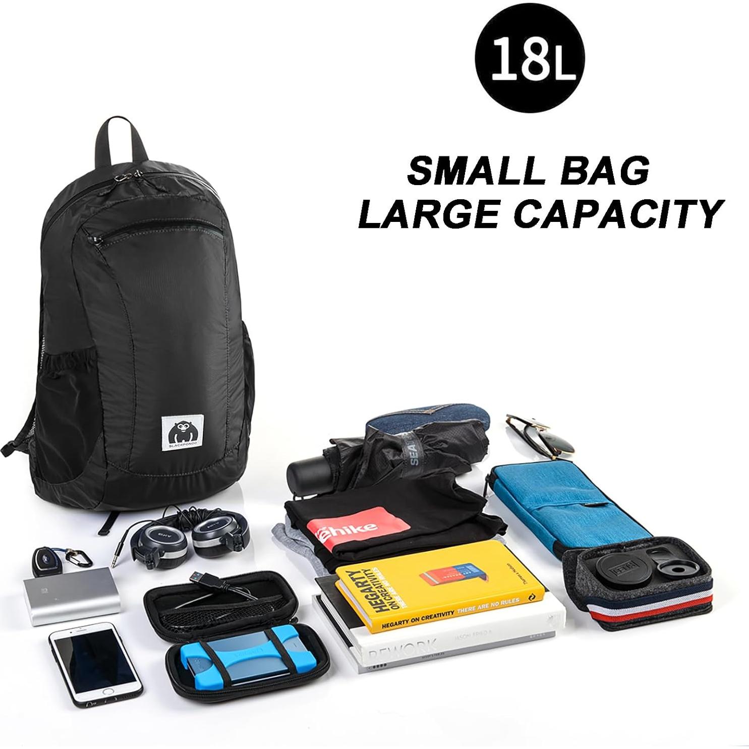 Mochila Plegable 18L Blackpongo Resistente al Agua Negra