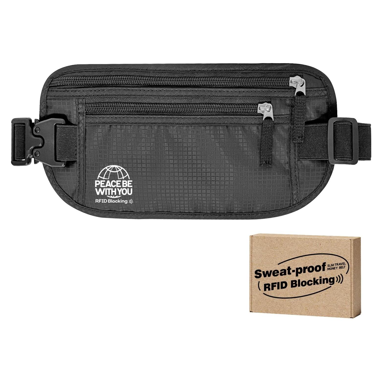 Cinturón de Dinero Oculto RFID Bamneat Negro, Resistente al Sudor