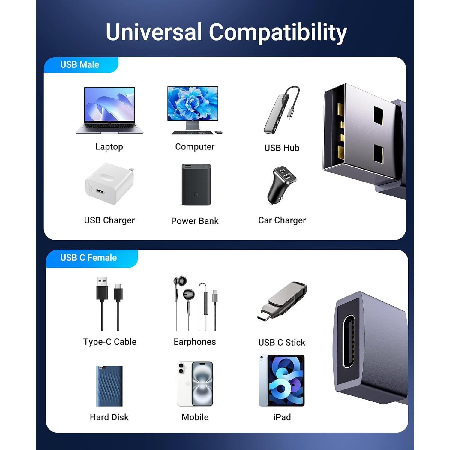 Adaptador USB C a USB Hembra Pack de 3 Syntech Gris Espacial