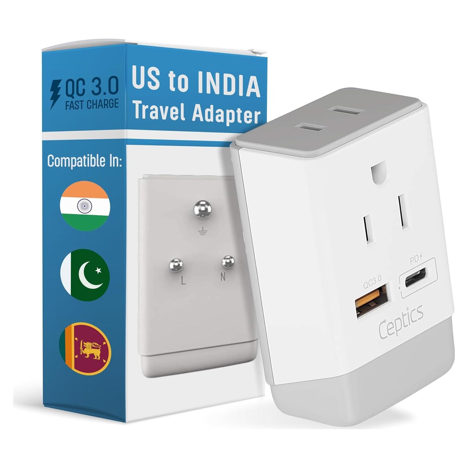 Adaptador de Enchufe Ceptics Tipo D para India y Pakistán 18W
