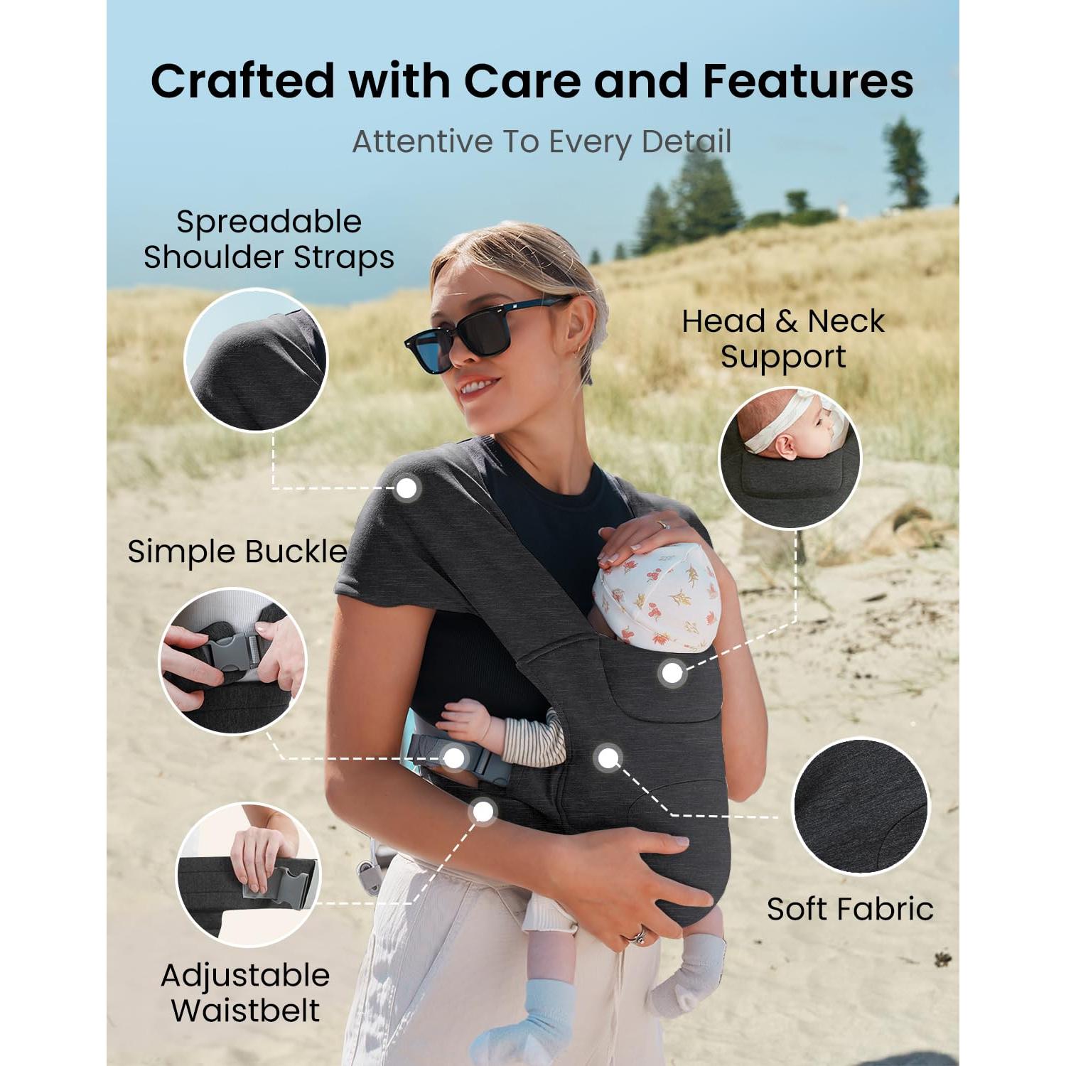 Portabebés ergonómico gris oscuro YM019 para recién nacidos