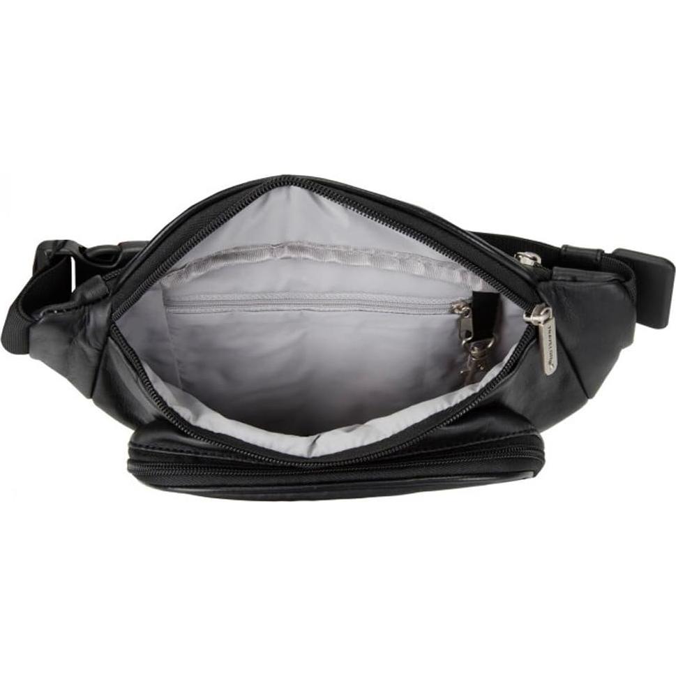 Riñonera de Cuero Travelon con Bloqueo RFID - Negro