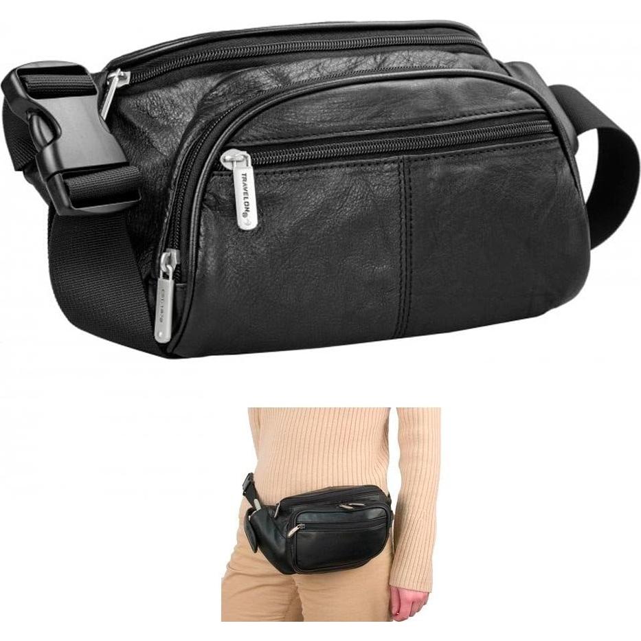 Riñonera de Cuero Travelon con Bloqueo RFID - Negro