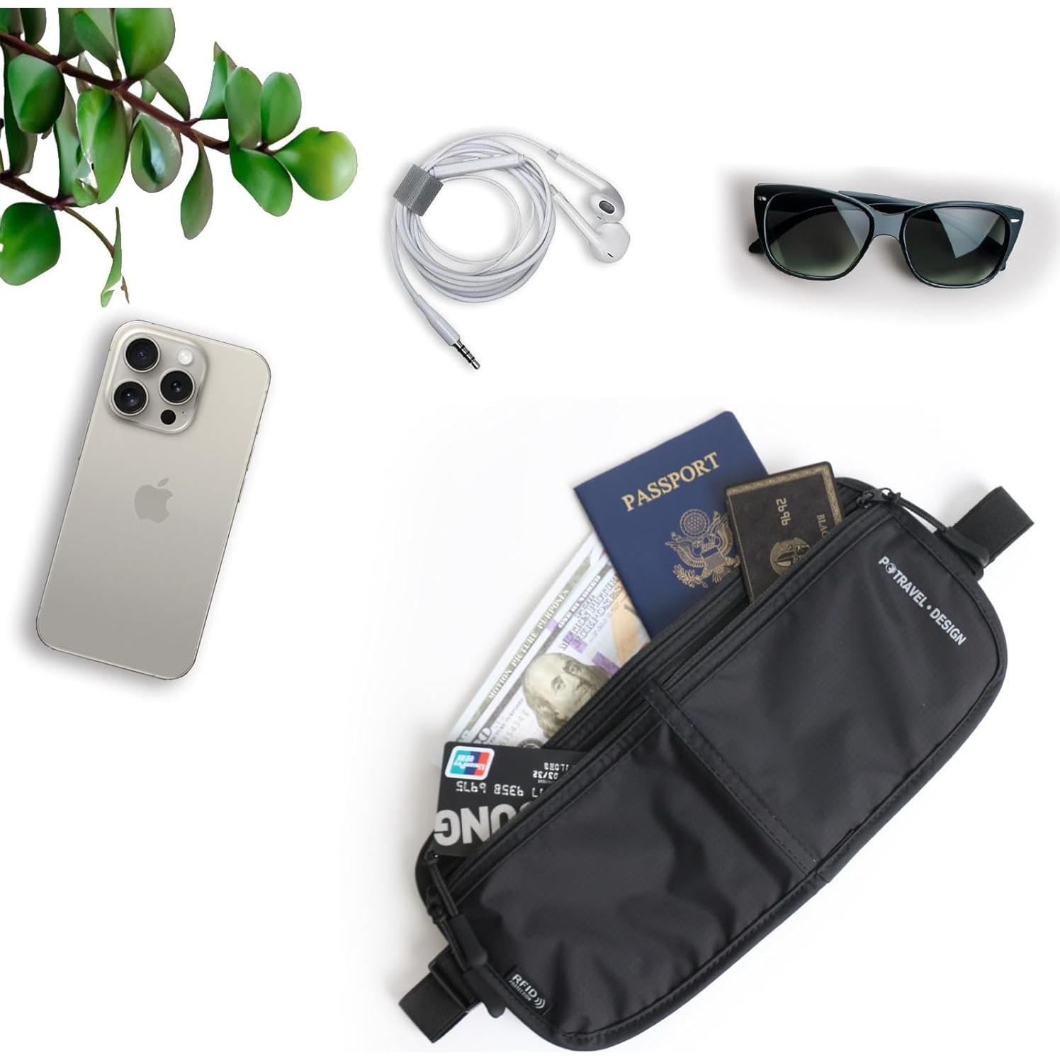 Portapasaporte de Viaje P TRAVEL - Funda RFID Ajustable Negra