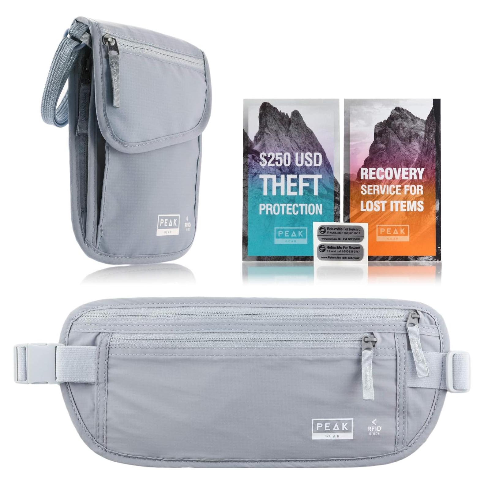 Combo de Viaje Peak Gear - Cinturón y Cartera RFID Gris