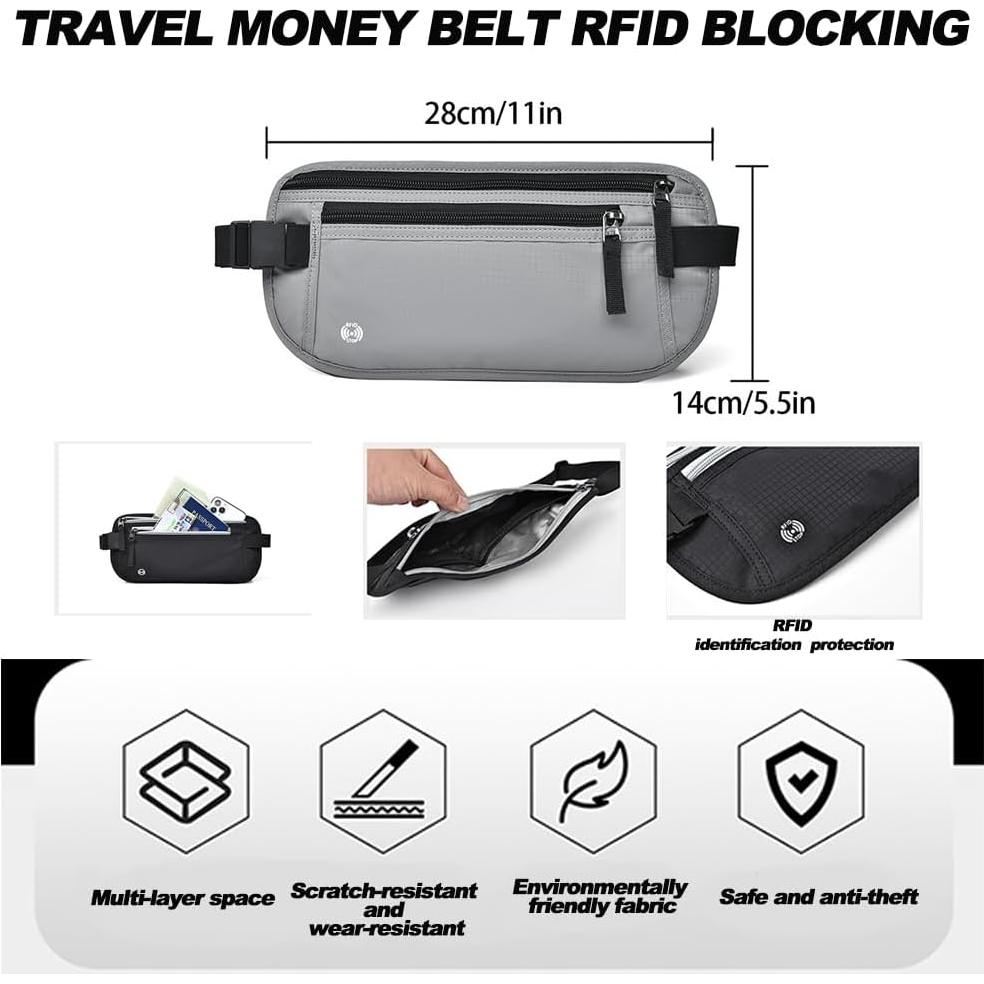 Cinturón de Dinero de Viaje Eliaukly con Bloqueo RFID - Gris